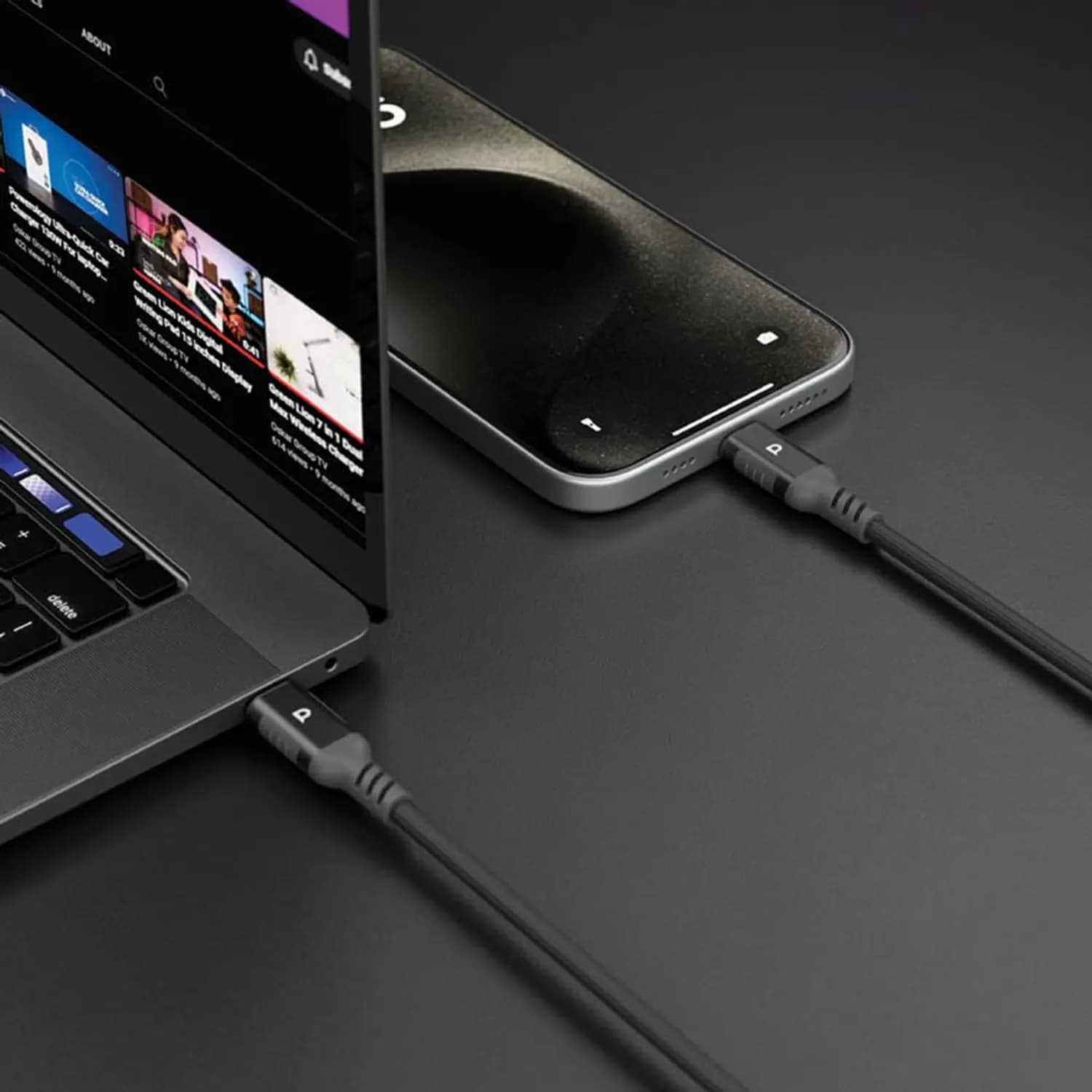 Powerology USB-C Cable - 60W PD, 1.2m, Dark Grey — Black 3