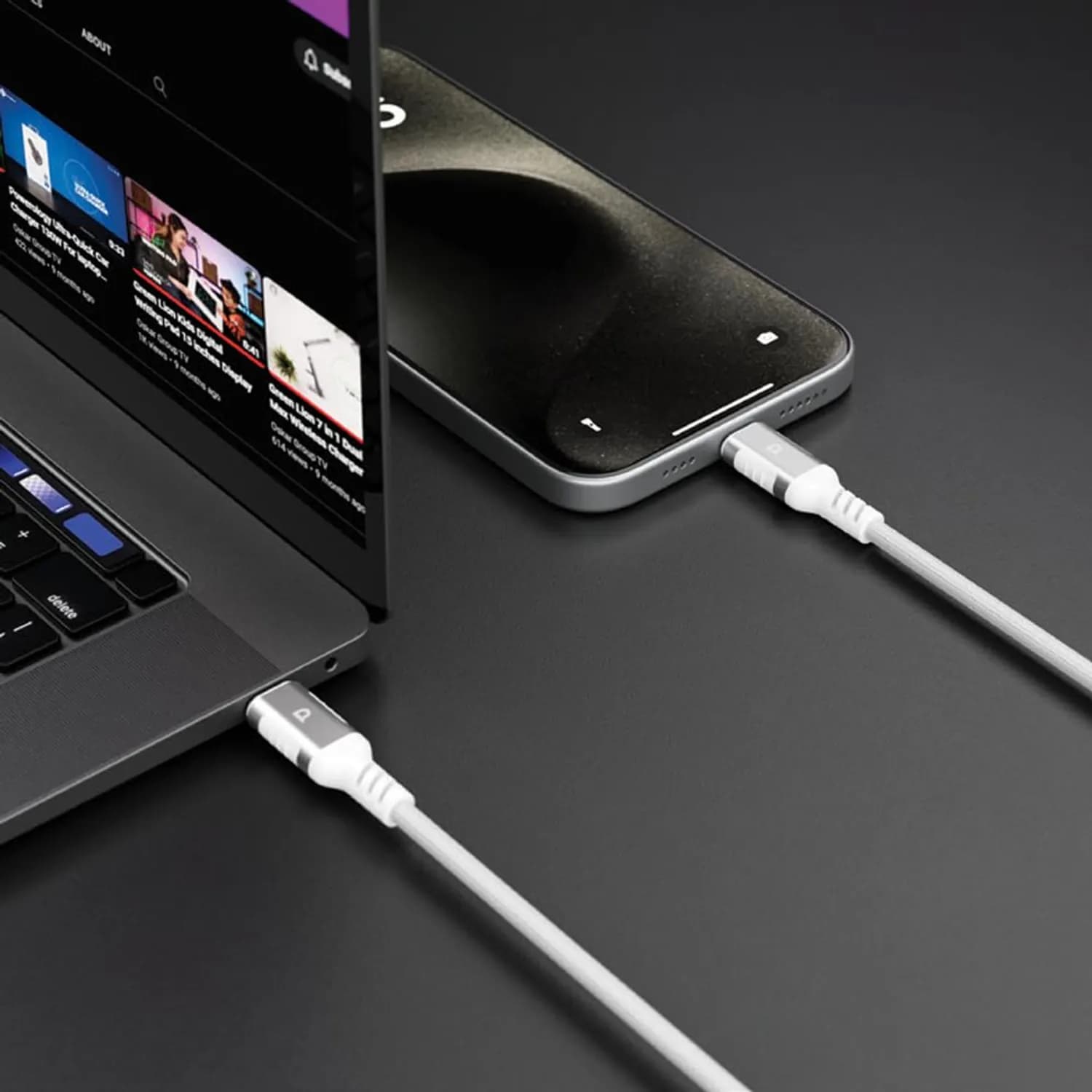 Powerology USB-C Cable Power Sync - 60W PD, 1.2m, Light Grey/White 2