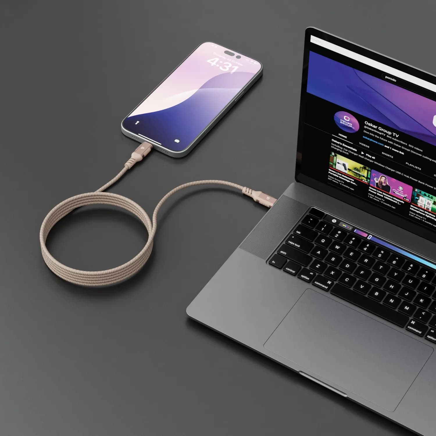 Powerology USB-C Cable - Magnetic, 60W PD, Desert Titanium 2