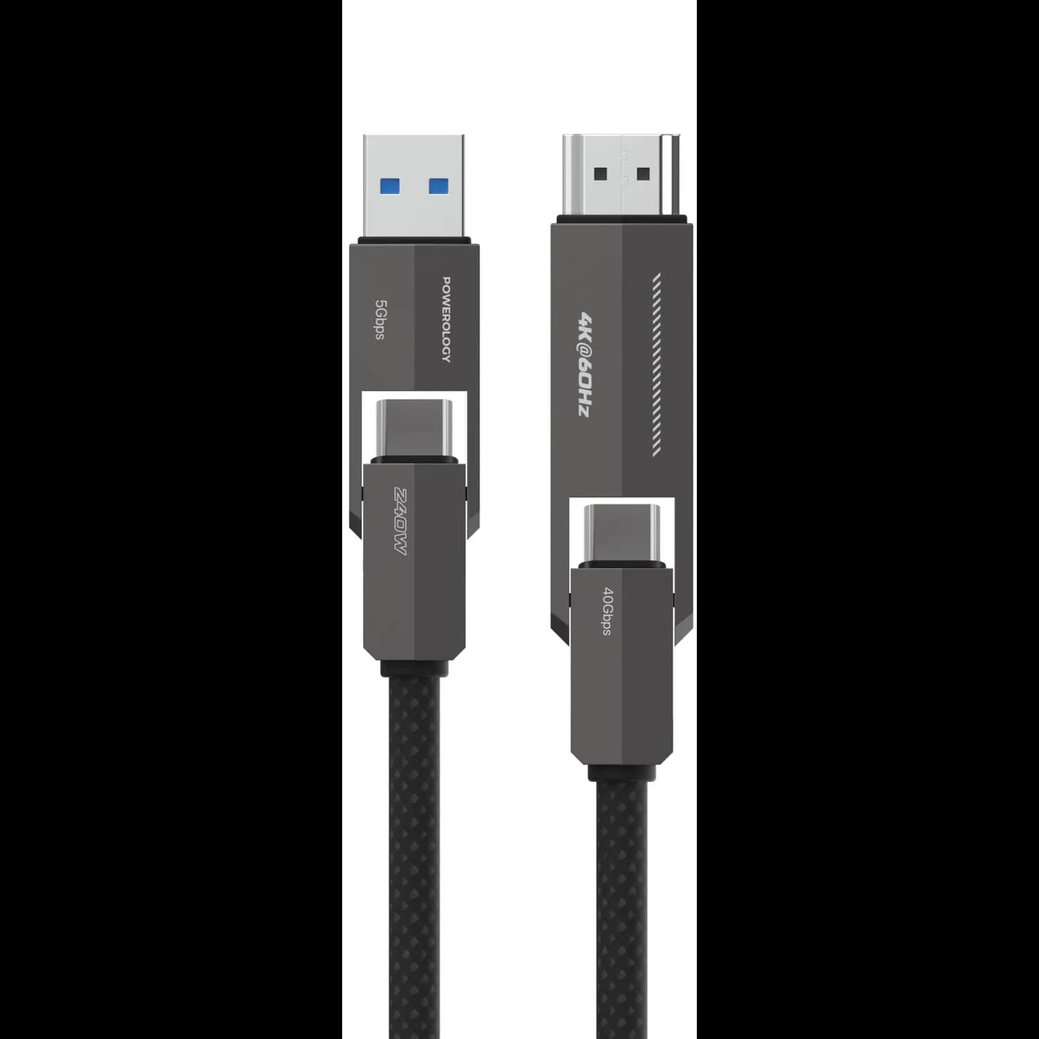 Powerology USB & HDMI Cable - 240W PD, 4K@60Hz, 1.2m, Black 1 Powerology USB & HDMI Cable - 240W PD, 4K@60Hz, 1.2m, Black 1