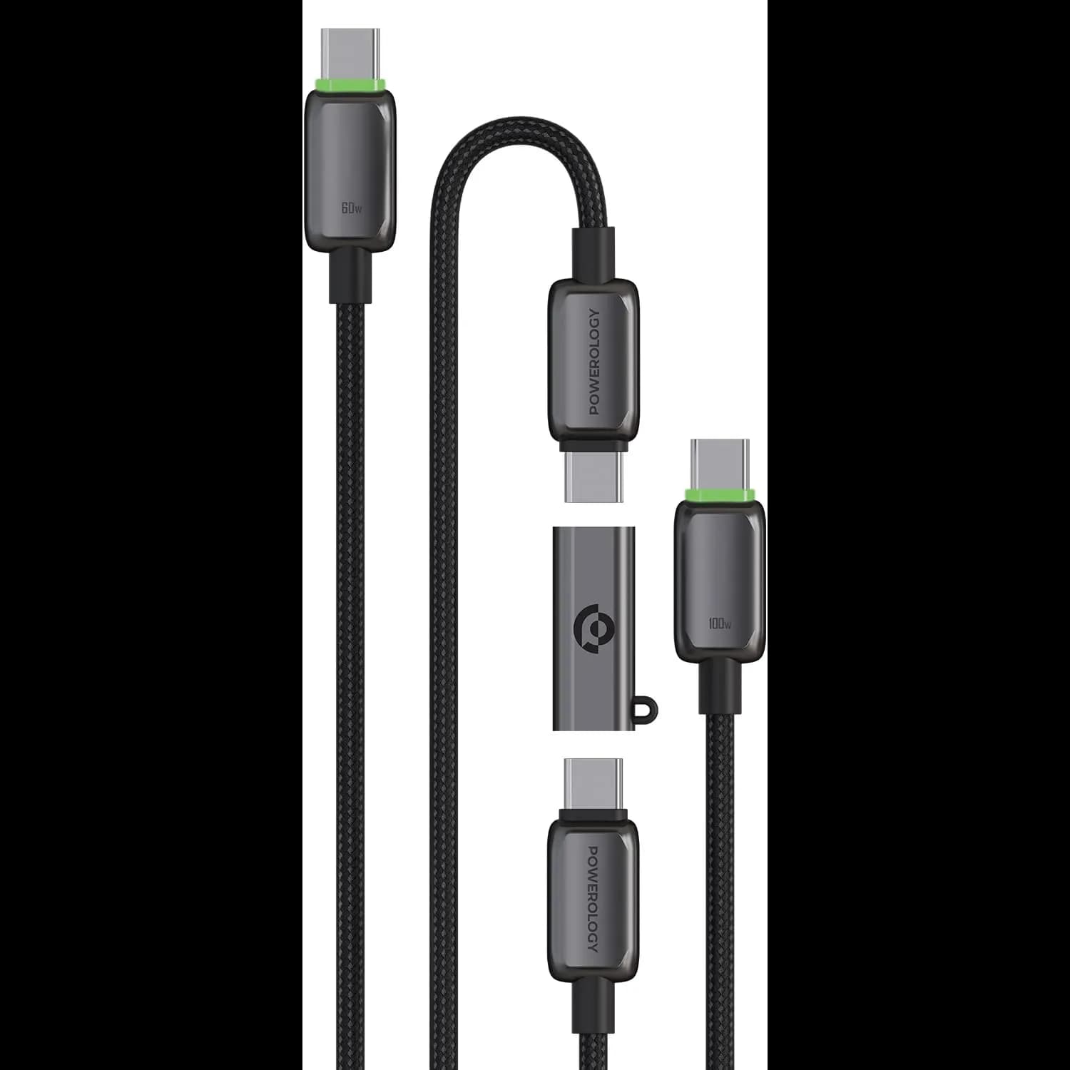 Powerology USB-C Cable Set - Dual 100W & 60W, Extendable 3m, Gray 1 Powerology USB-C Cable Set - Dual 100W & 60W, Extendable 3m, Gray 1