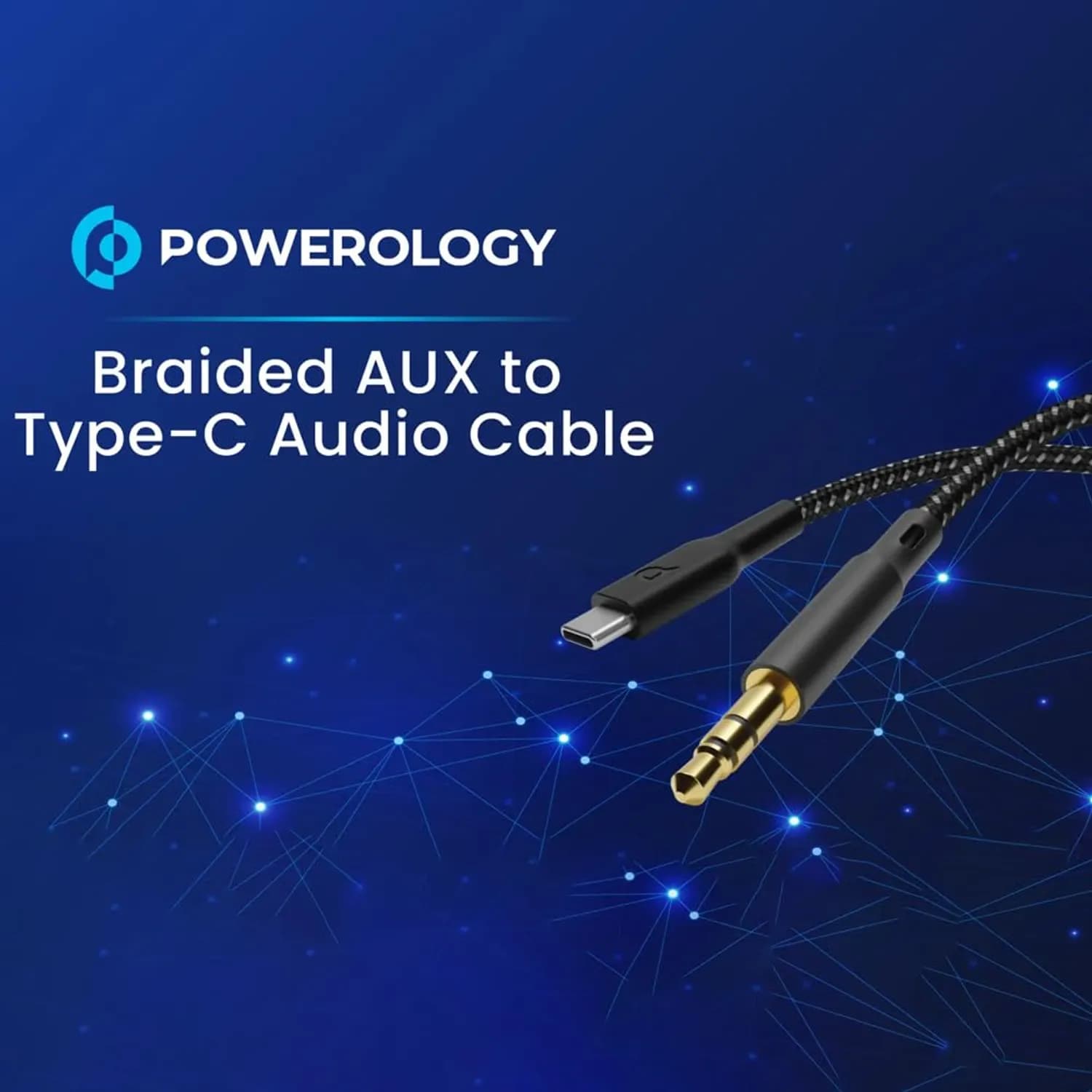 Powerology Type-C to AUX 3.5mm Cable - Braided, Black 2