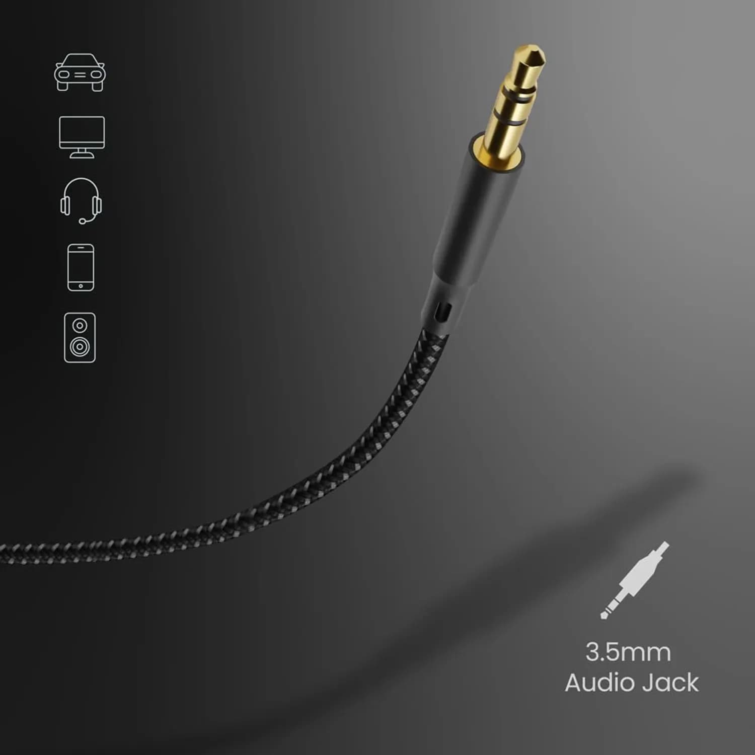 Powerology Type-C to AUX 3.5mm Cable - Braided, Black 4