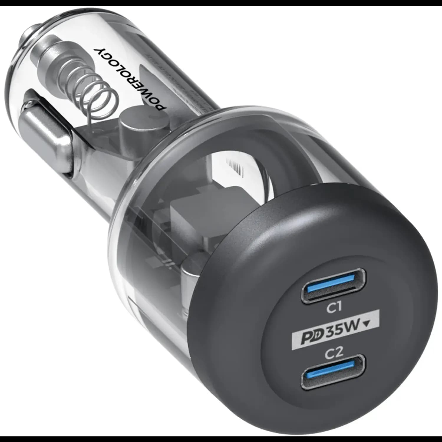 Powerology Car Charger Crystalline Series - 35W Dual PD, Transparent 2