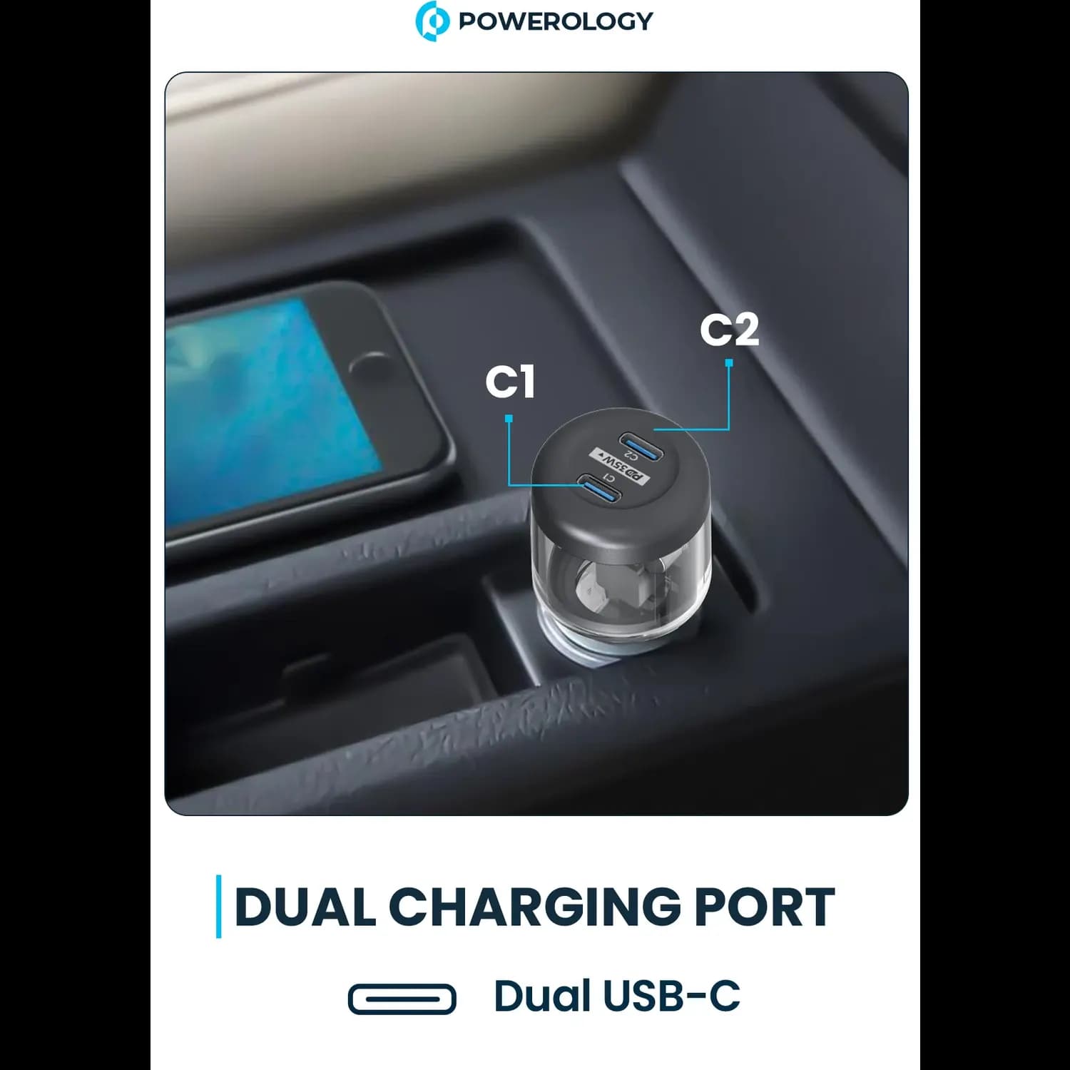 Powerology Car Charger Crystalline Series - 35W Dual PD, Transparent 3