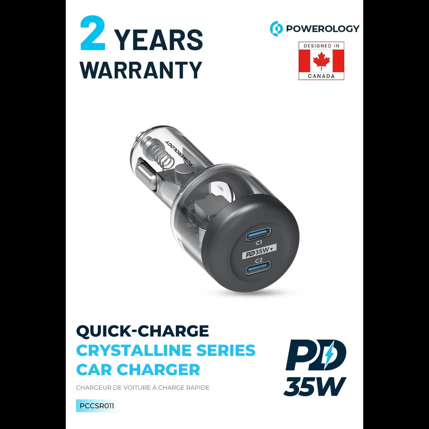 Powerology Car Charger Crystalline Series - 35W Dual PD, Transparent 5