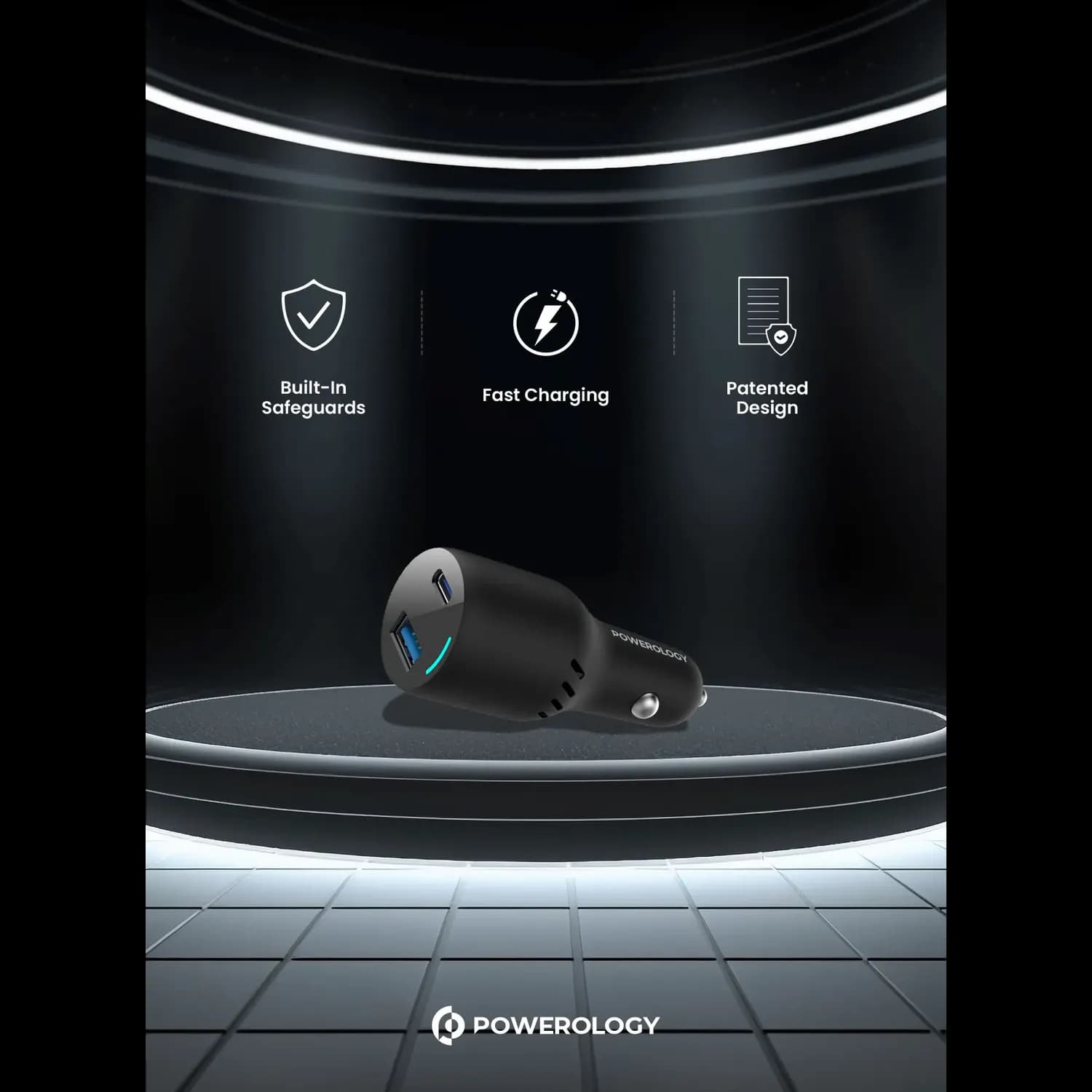 Powerology Car Charger - 83W Dual Port, Black 2