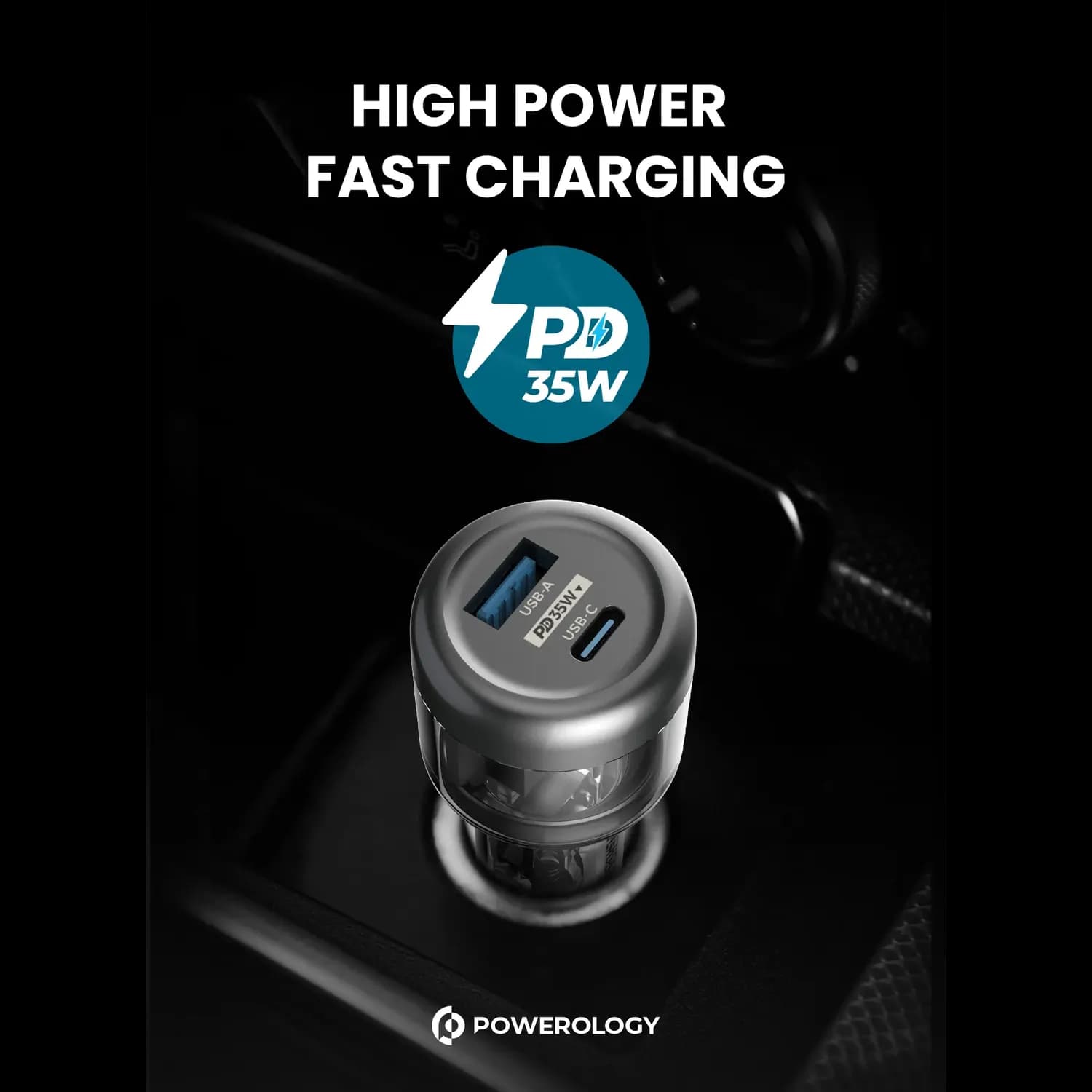 Powerology Car Charger Crystalline Series - Dual Output, Transparent 4