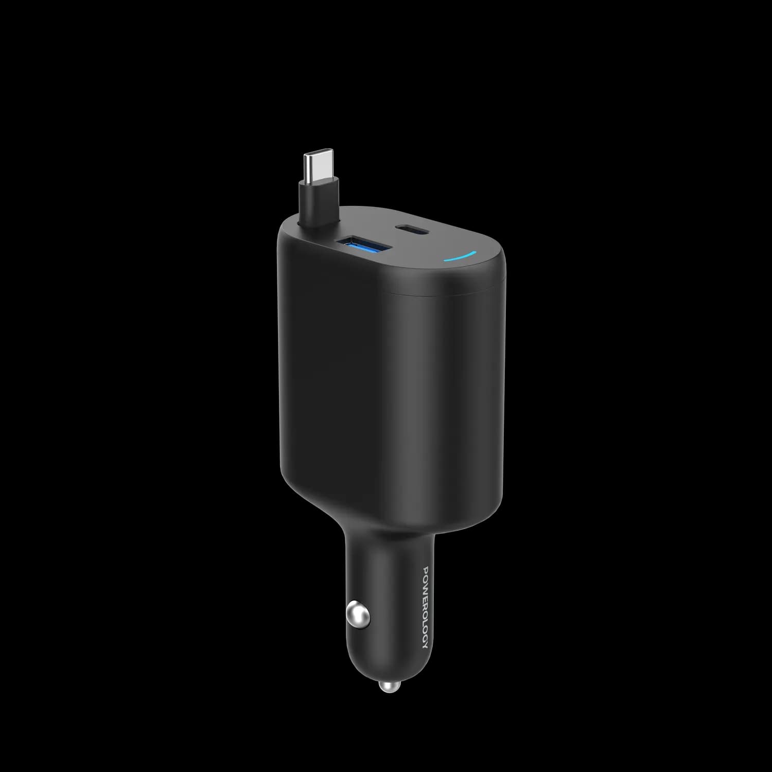 Powerology Car Charger - Type-C Retractable 70W, Black 2