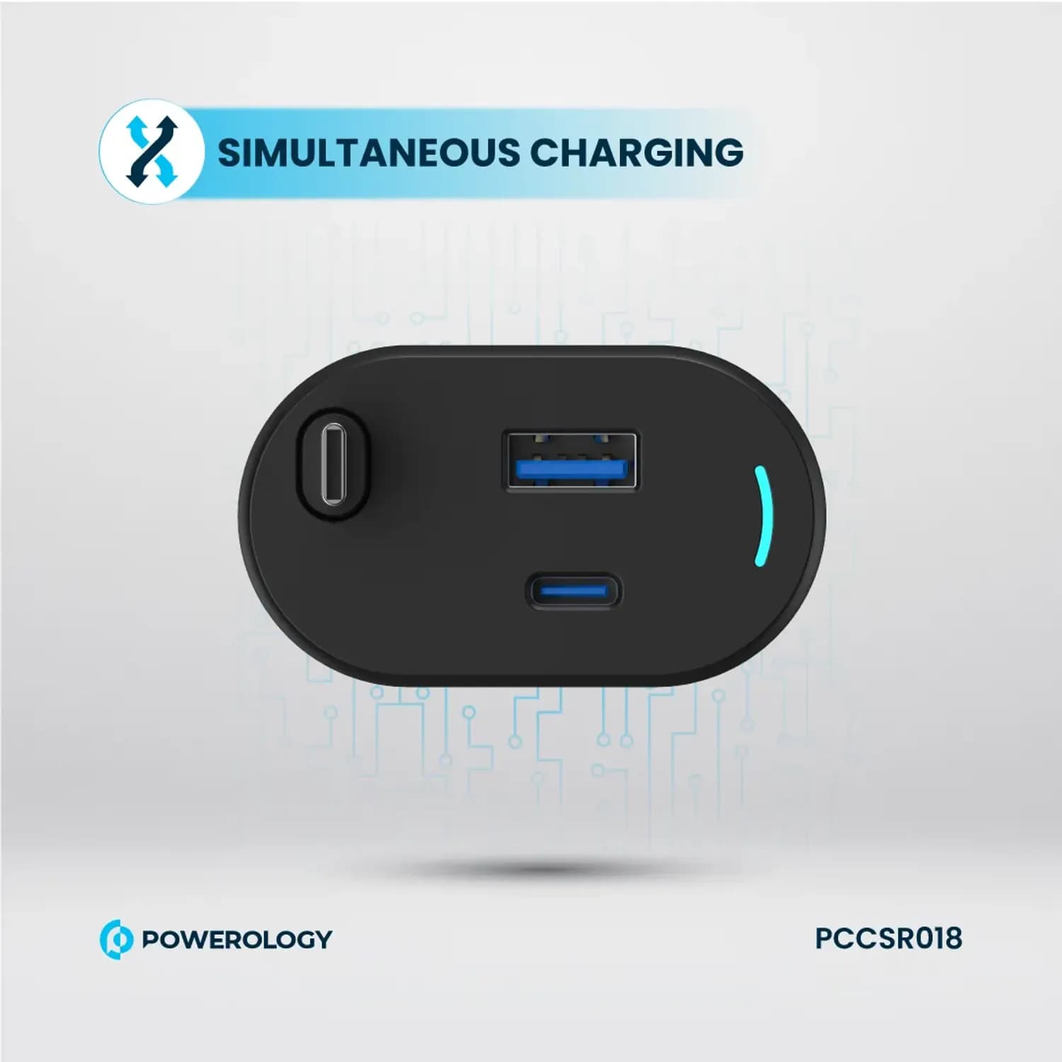 Powerology Car Charger - Type-C Retractable 70W, Black 4