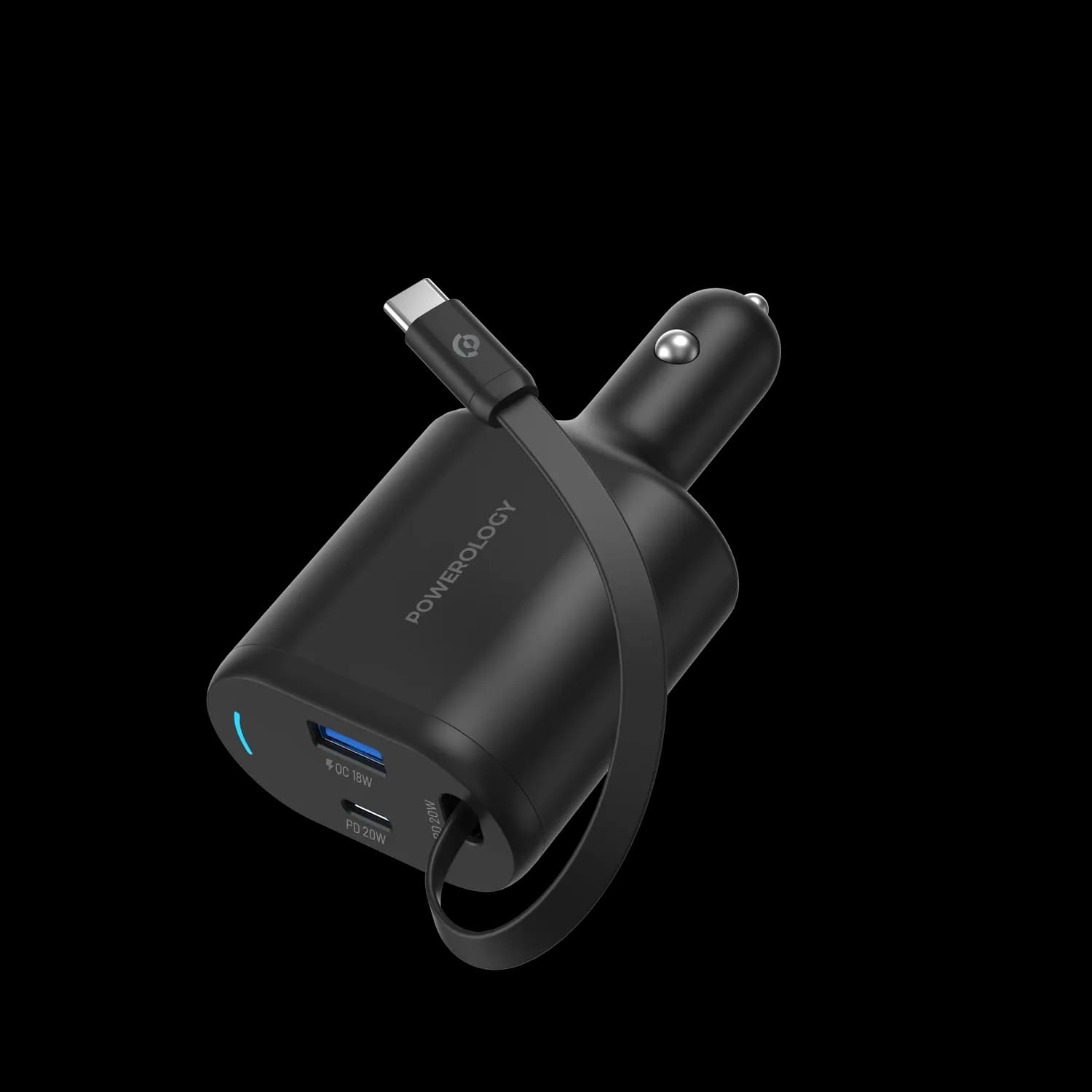 Powerology Car Charger - Type-C Retractable 70W, Black 1 Powerology Car Charger - Type-C Retractable 70W, Black 1