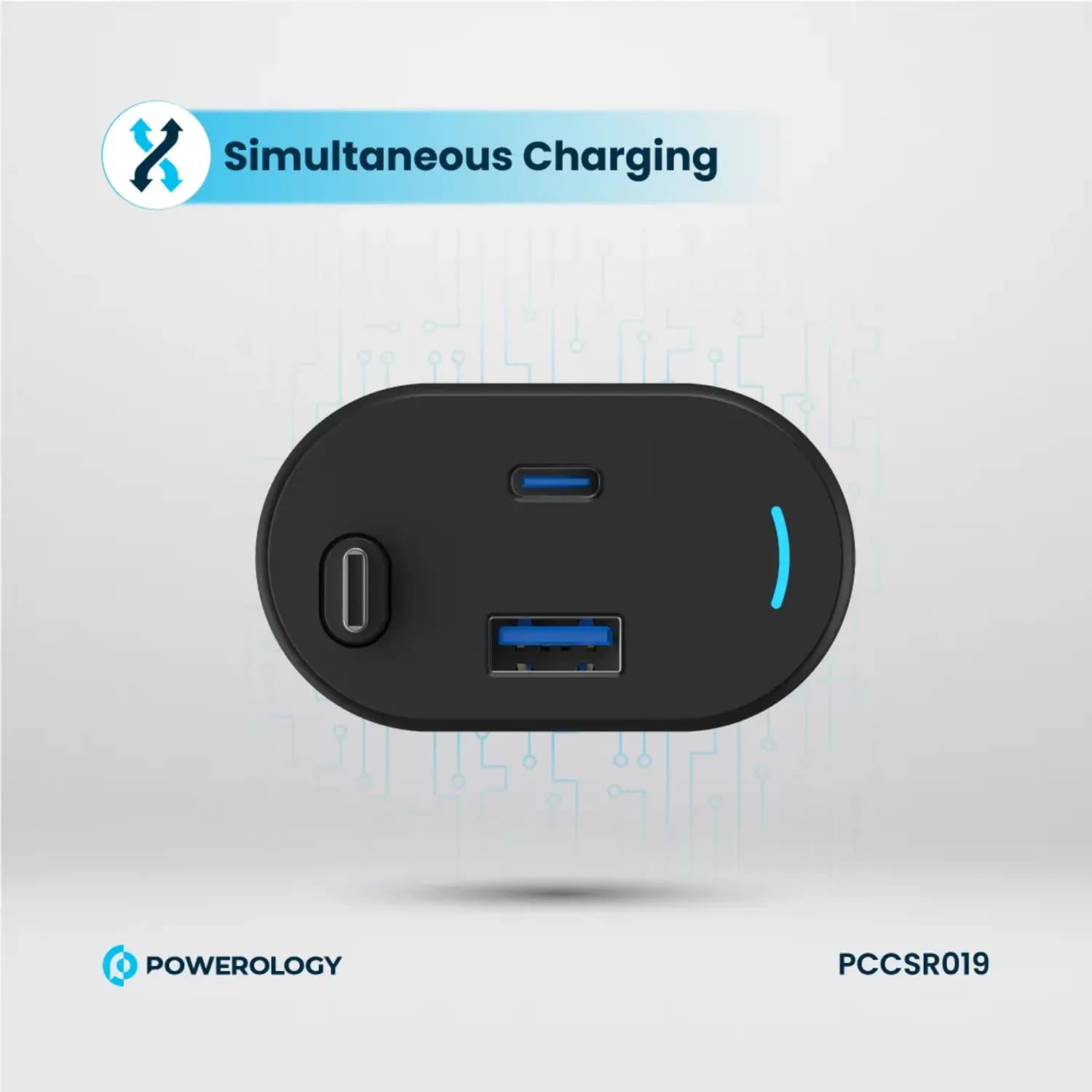Powerology Car Charger - 65W PD Retractable, Black 2