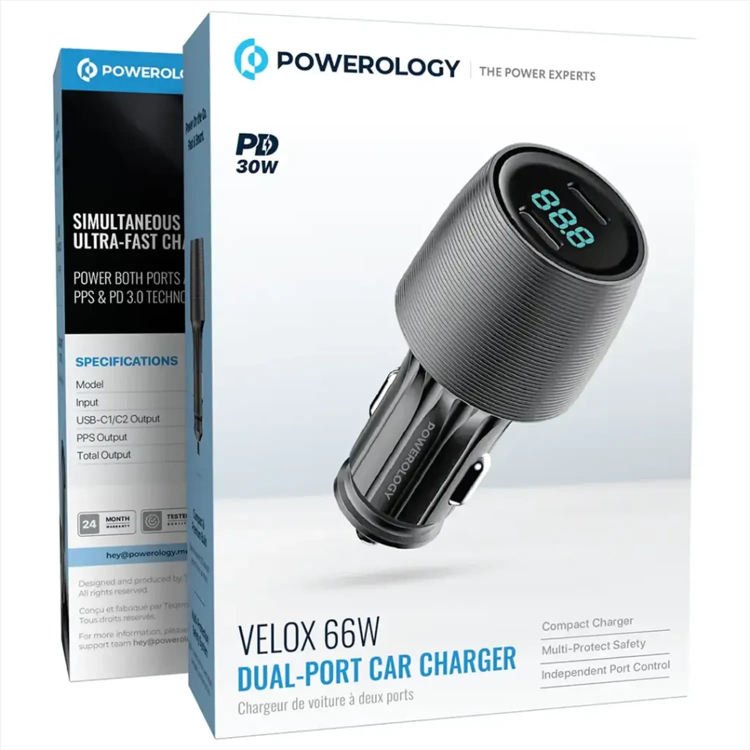 Powerology Car Charger Velox - 66W Dual-Port, Black 3