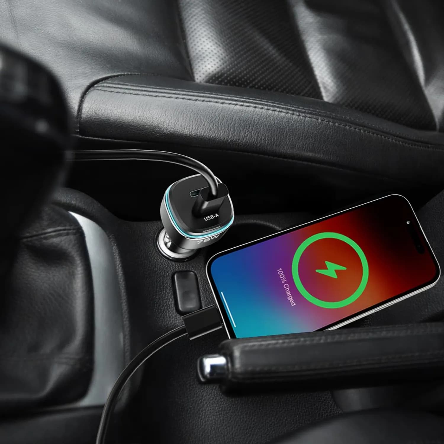 Powerology Car Charger - 75W PD/QC Fast Charge, Black/Grey 2