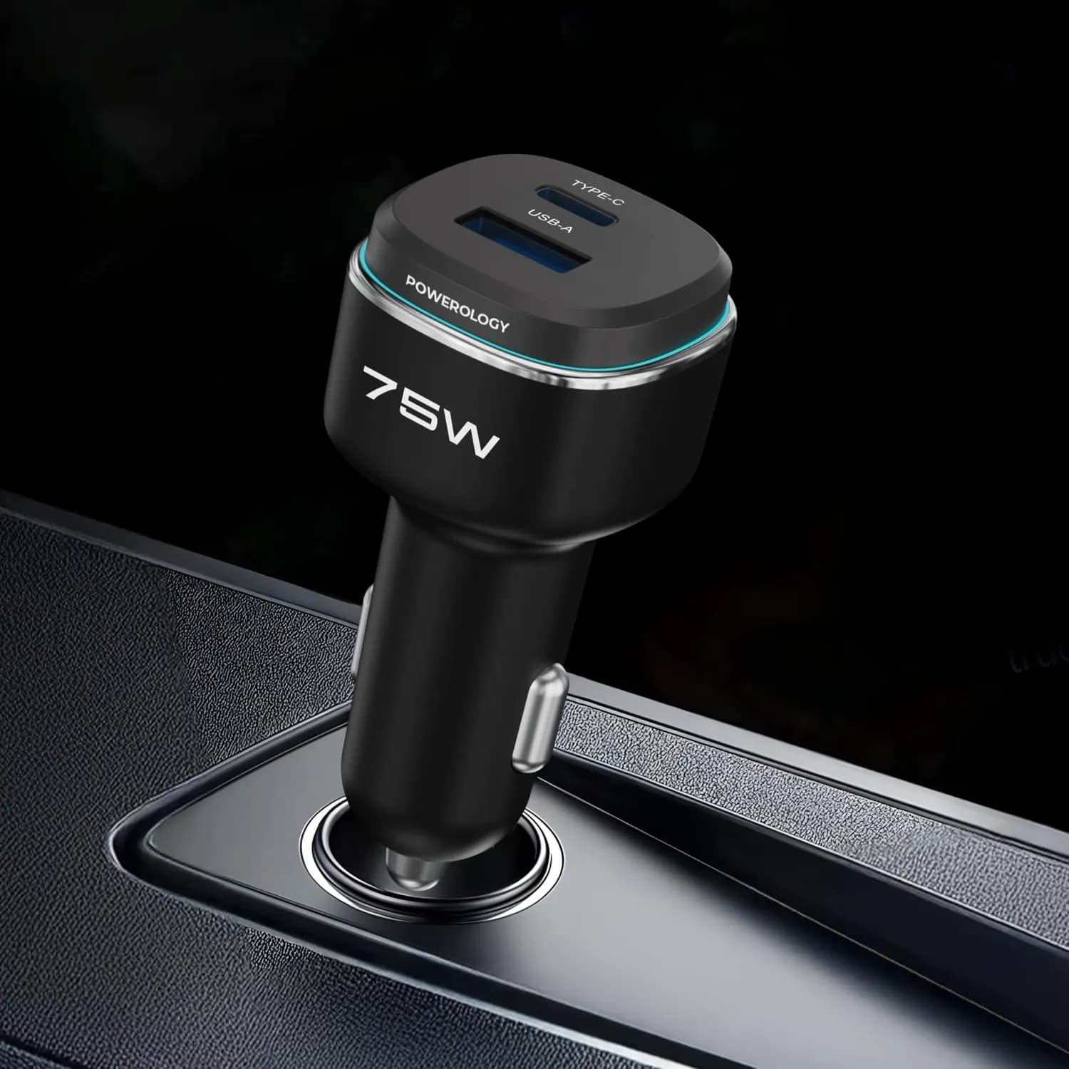 Powerology Car Charger - 75W PD/QC Fast Charge, Black/Grey 3