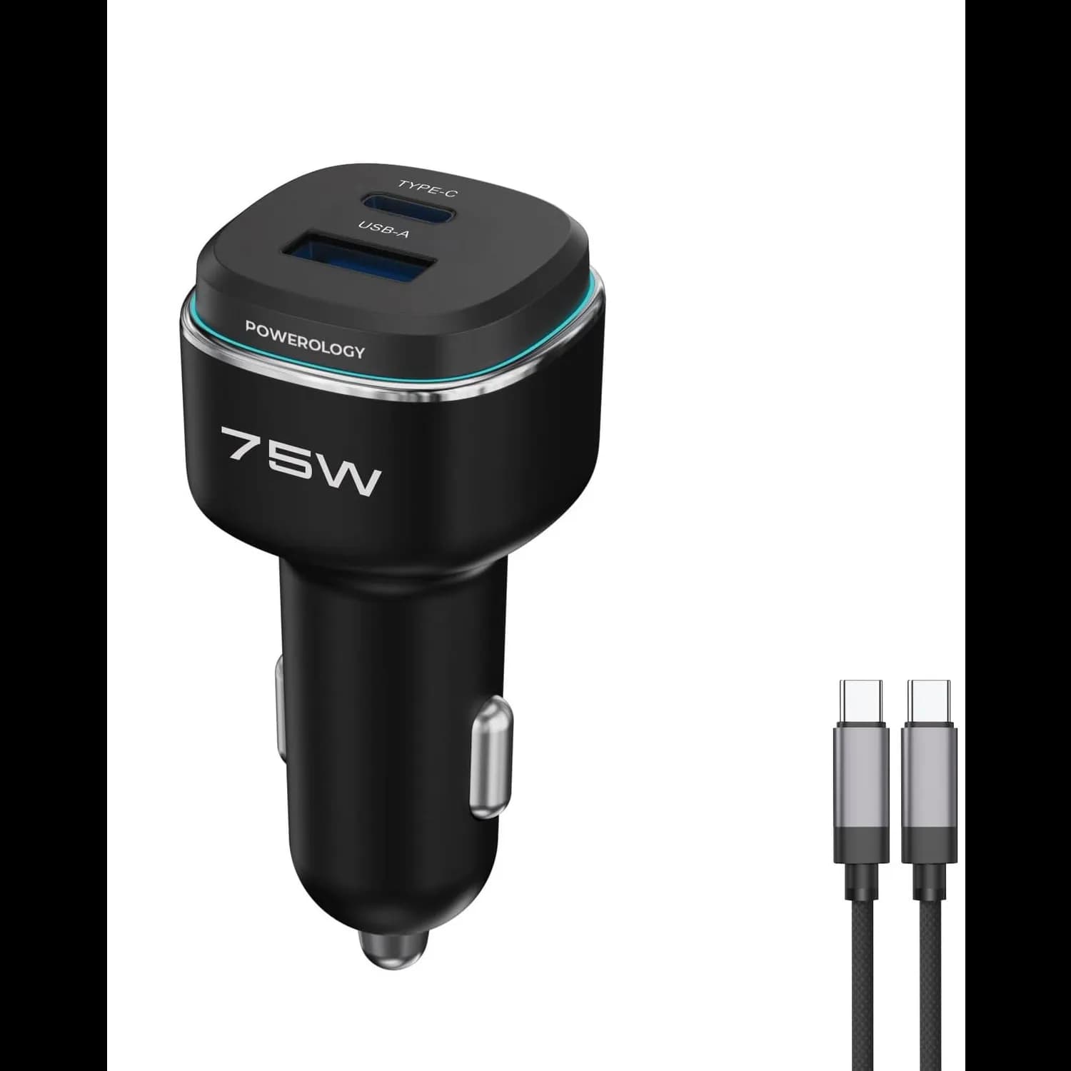 Powerology Car Charger - 75W PD/QC Fast Charge, Black/Grey 1