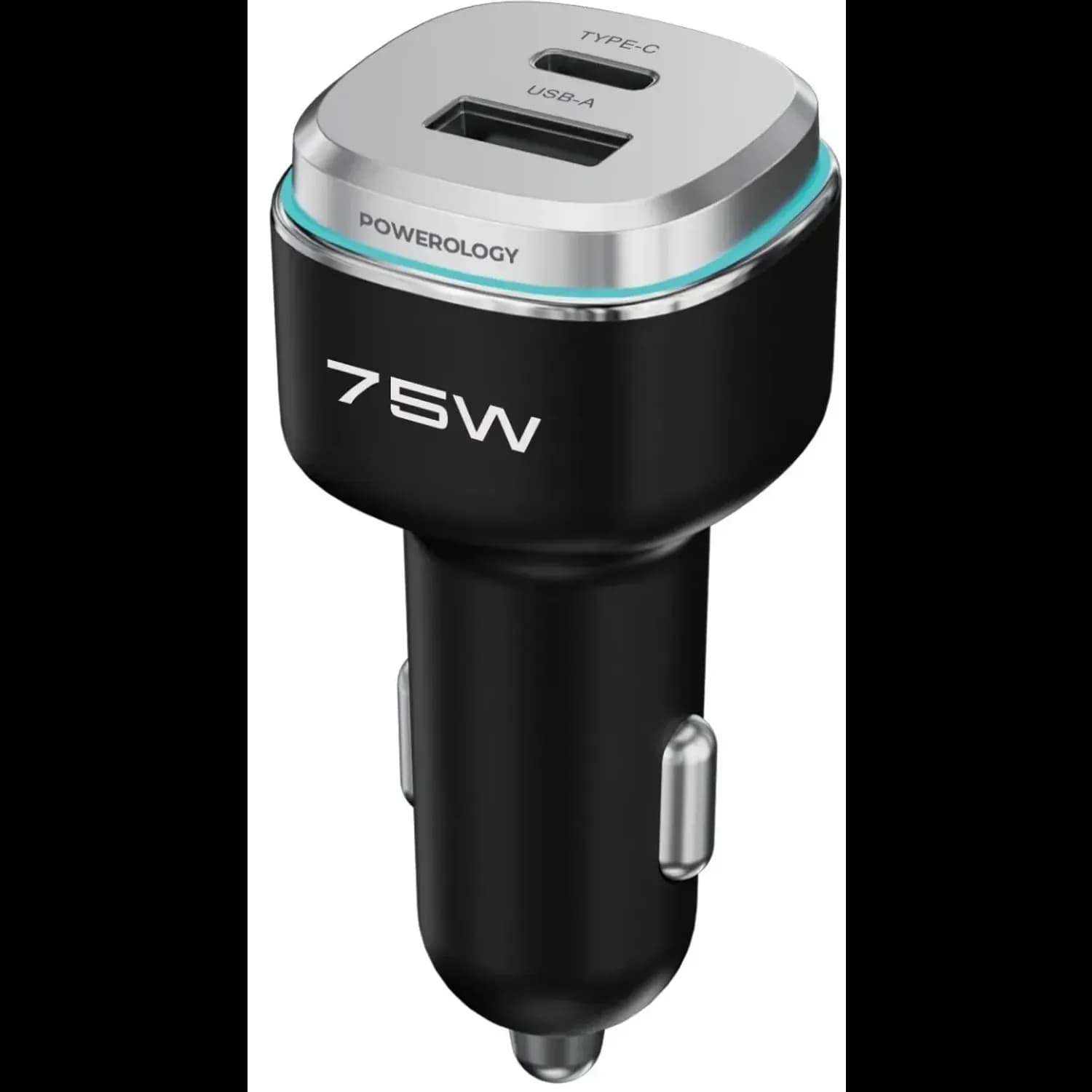 Powerology Car Charger - 75W Dual-Port PD 45W + QC 30W, Silver — Blue 2
