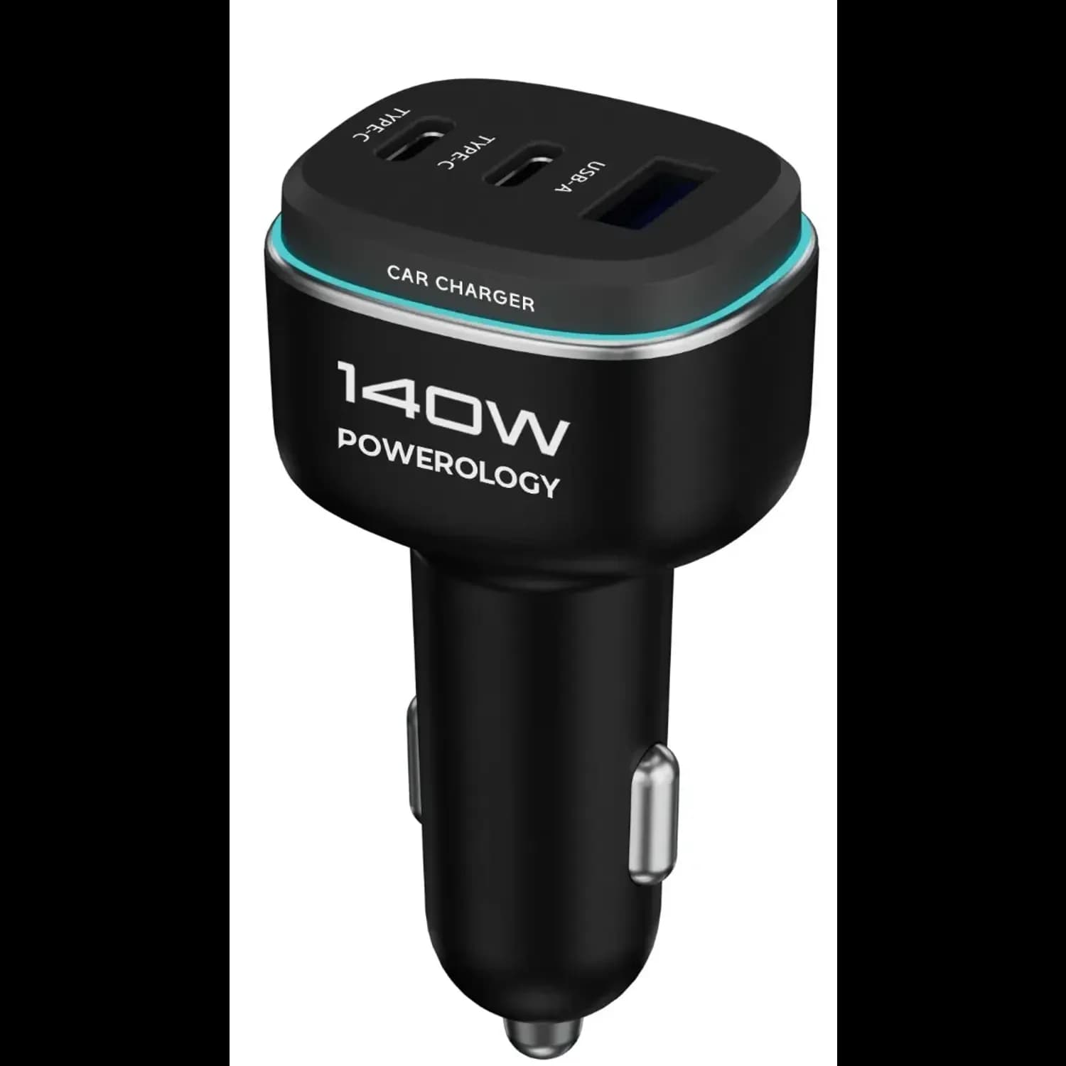 Powerology Car Charger - 140W, 1 USB-A & 2 USB-C Ports, Black/Grey 1 Powerology Car Charger - 140W, 1 USB-A & 2 USB-C Ports, Black/Grey 1