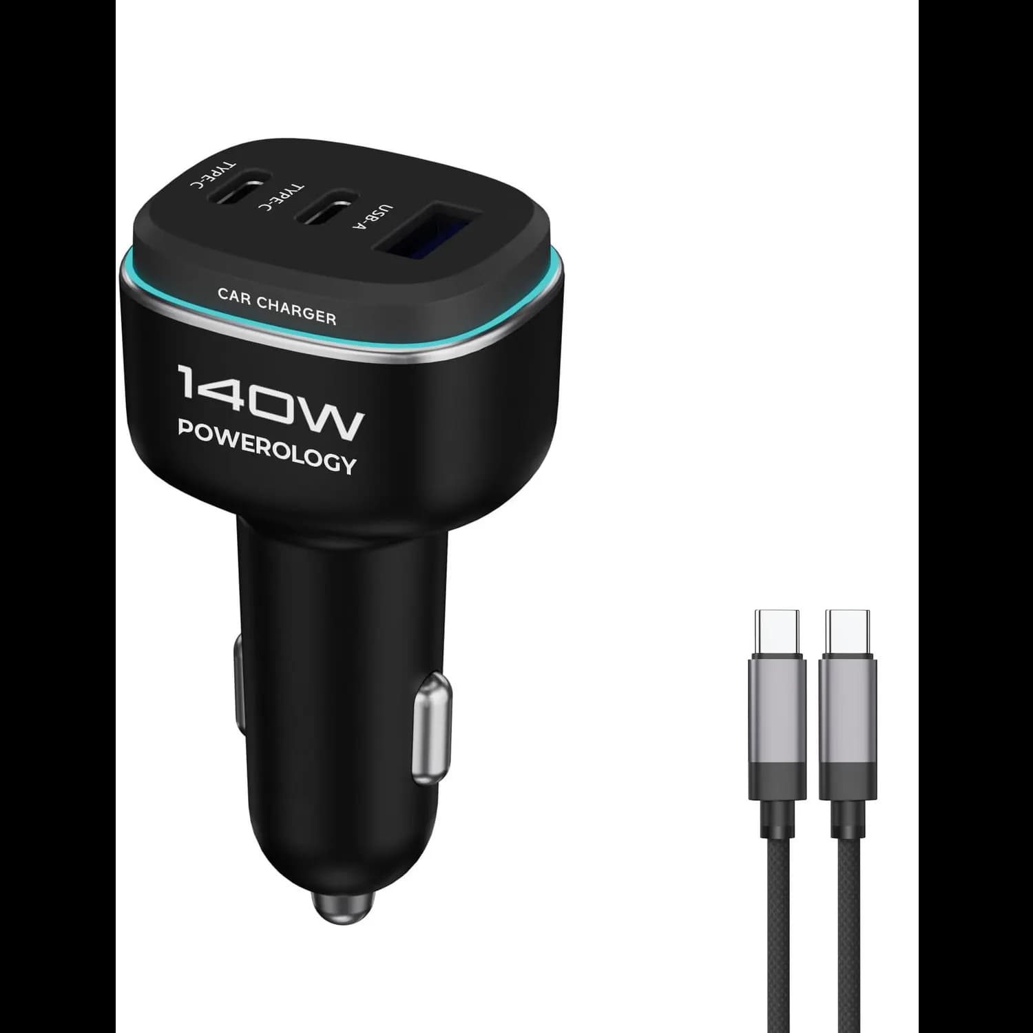 Powerology Car Charger - 140W Triple-Port, Zinc Alloy 1
