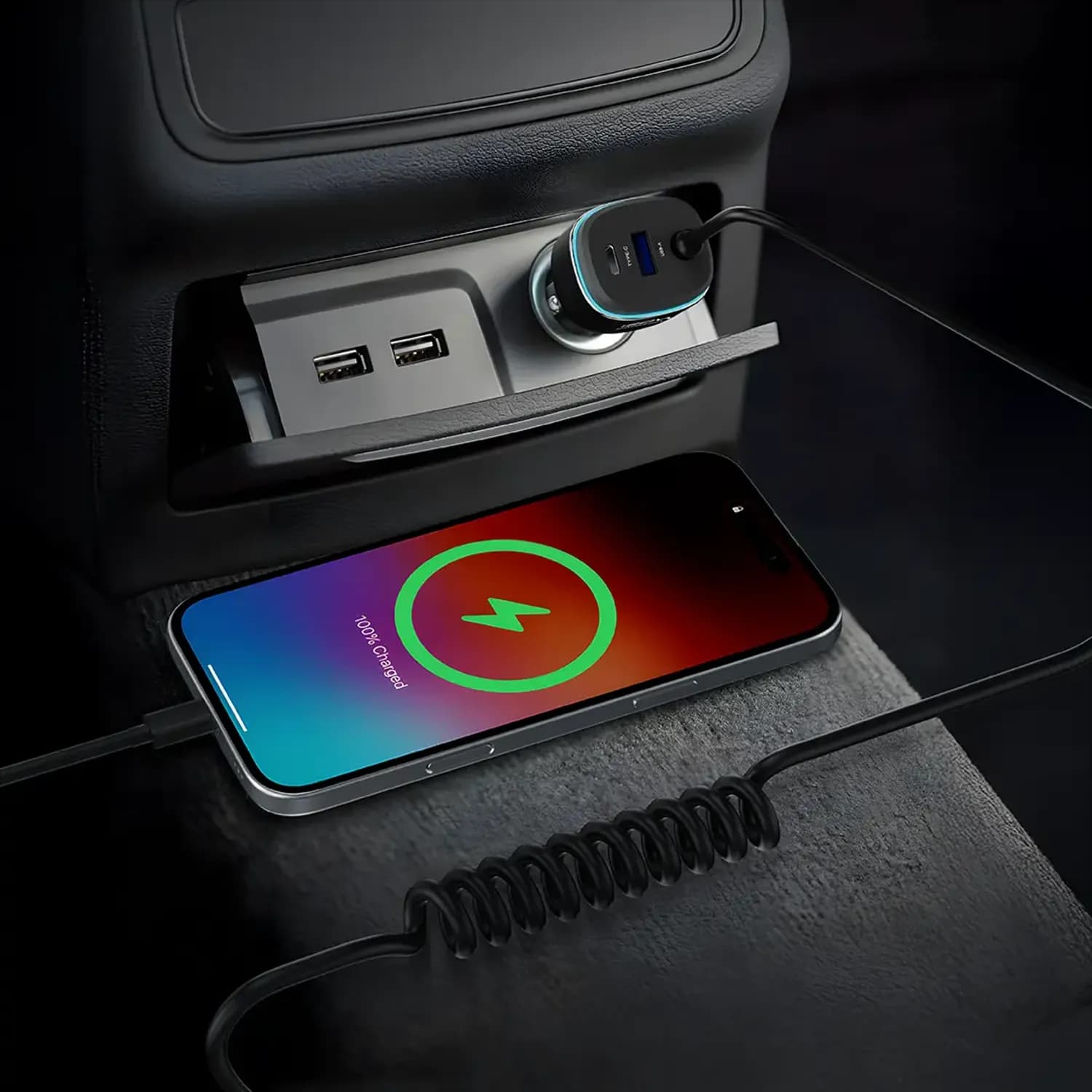 Powerology Car Charger - 120W Fast Charging, Black/Grey 3