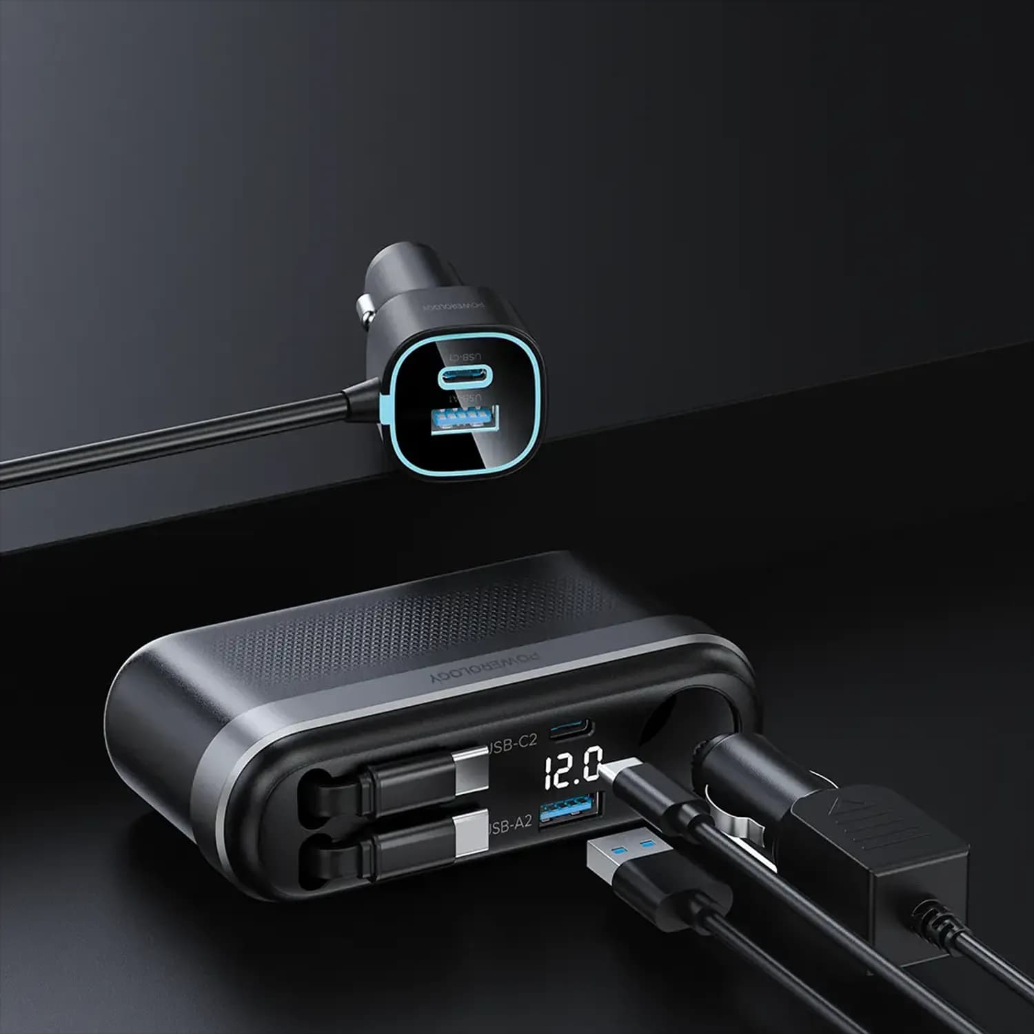 Powerology Car Charger Currnex - 60W Multi-Port, Black 3