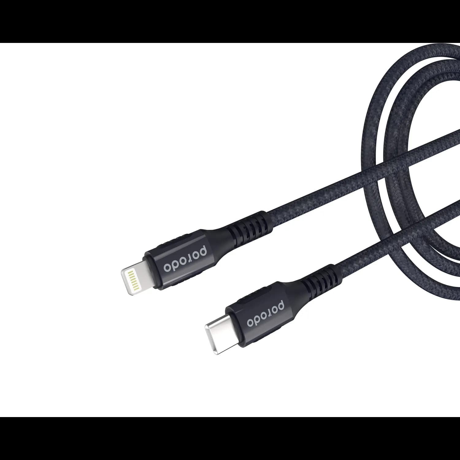 Porodo Braided Aluminum Type-C to Lightning Cable 3A - 2m Black 3