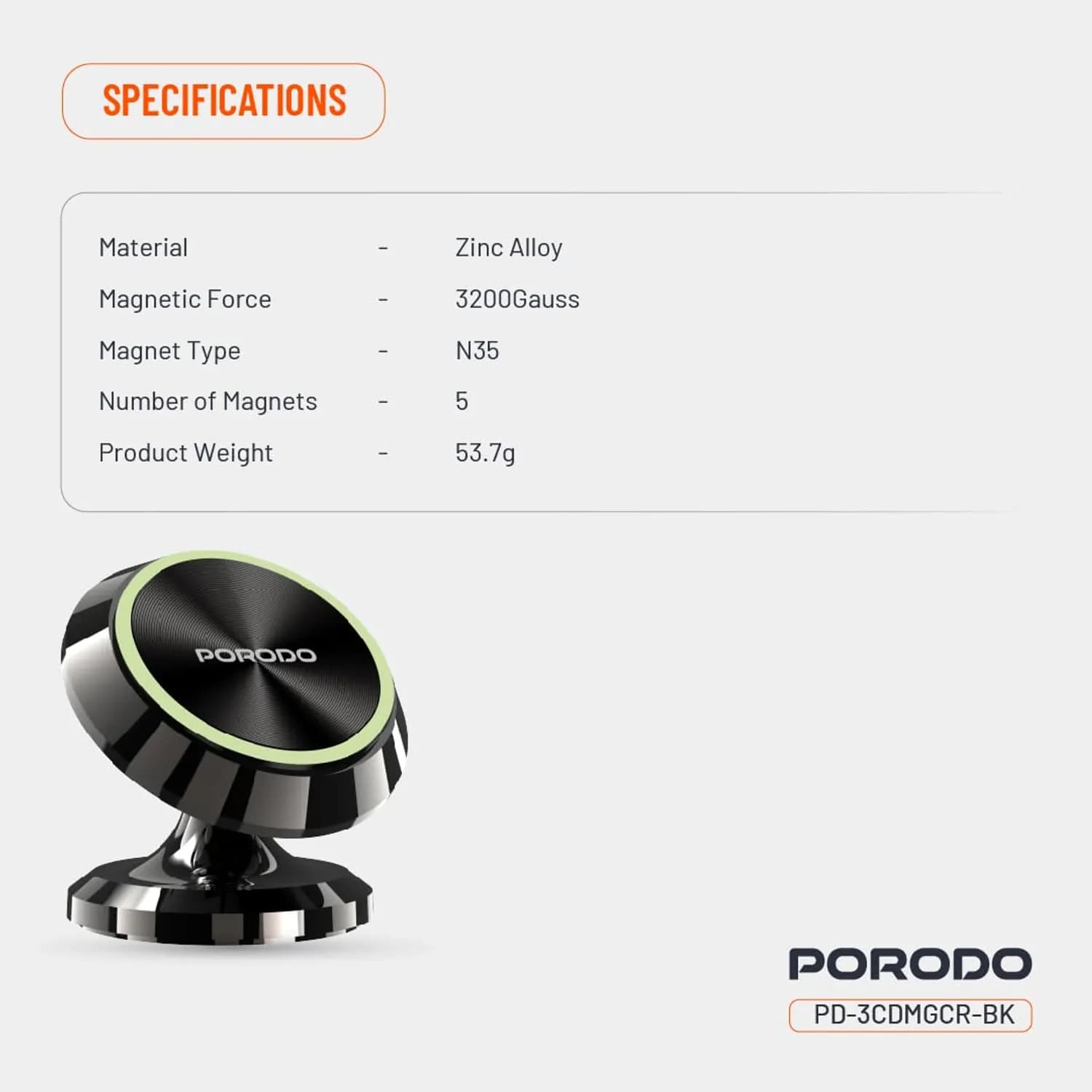 Porodo Magnetic Car Mount - 360° Swivel, Black 4