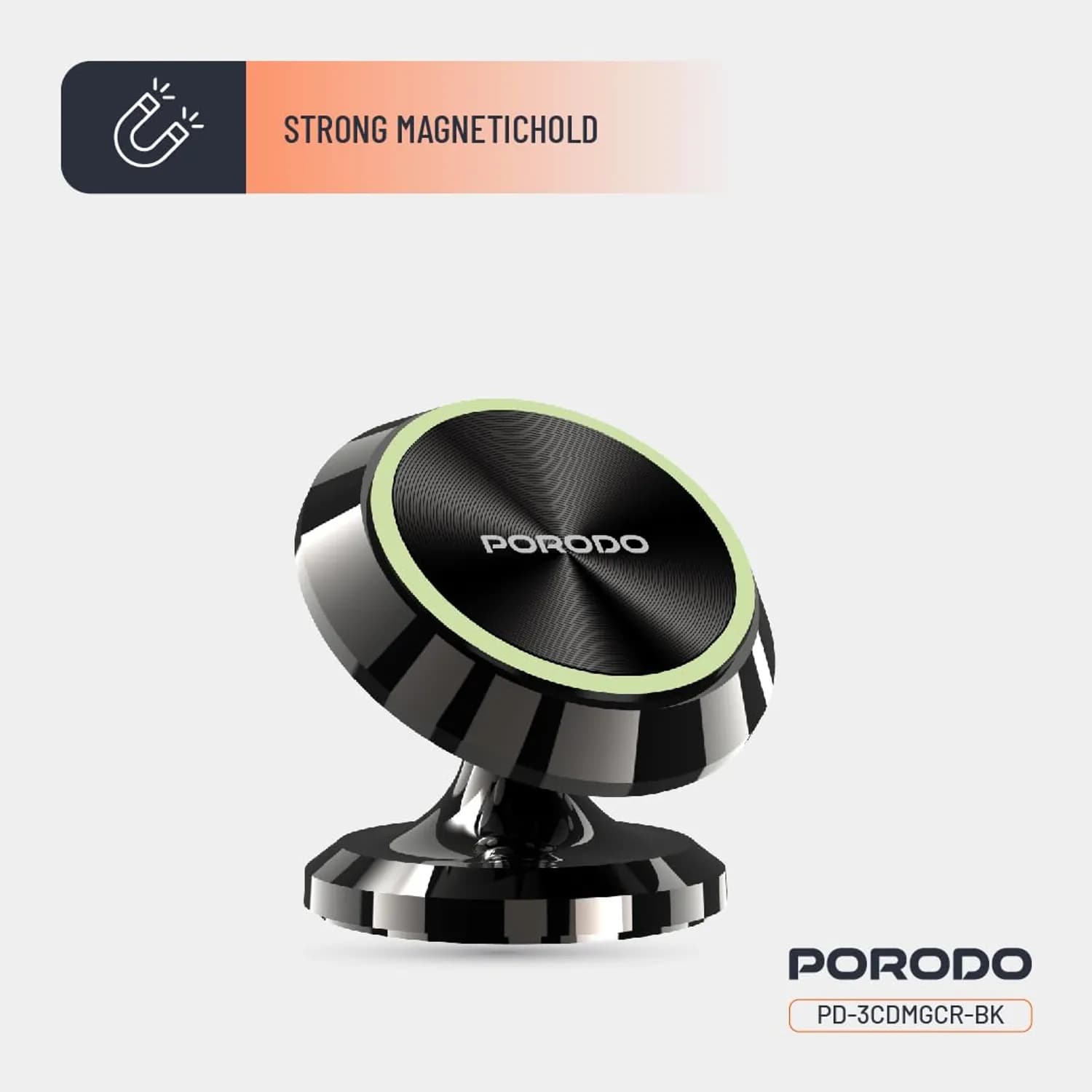 Porodo Magnetic Car Mount - 360° Swivel, Black 5