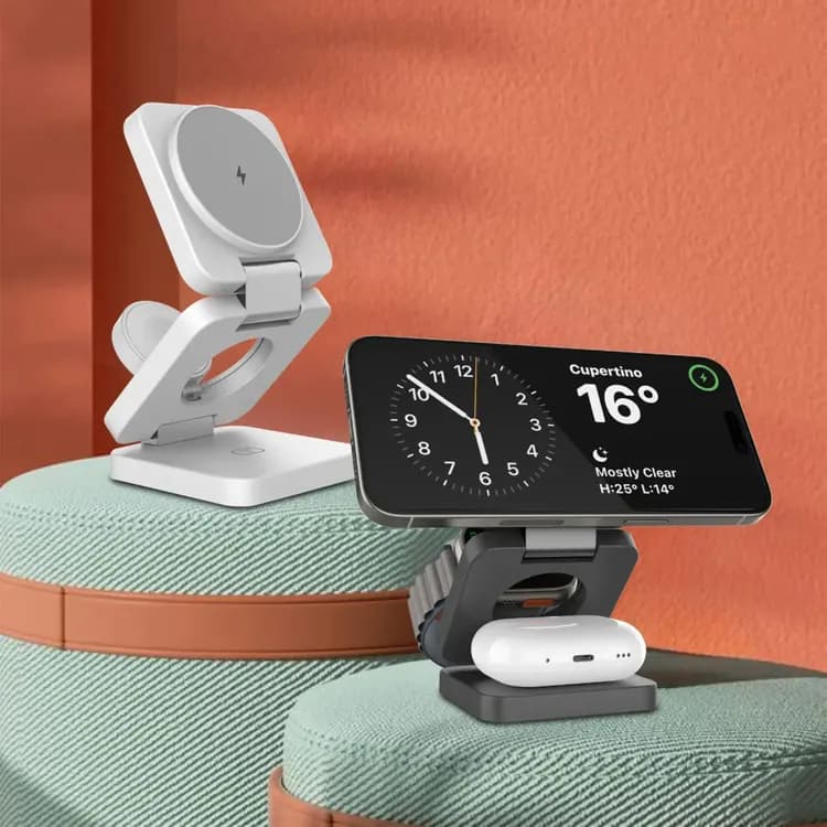 Porodo Wireless Charger - 3in1 MagSafe Foldable 15W, Black 2