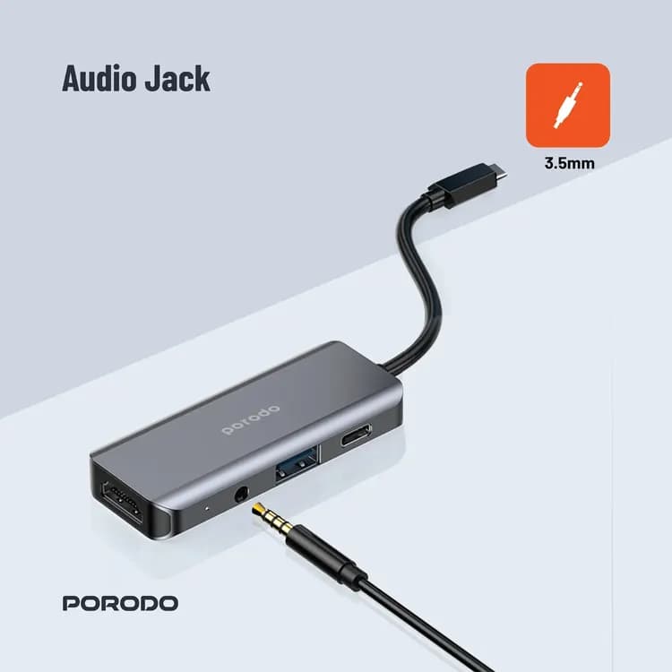 Porodo USB-C Hub - 4-in-1, 100W PD, Grey 6