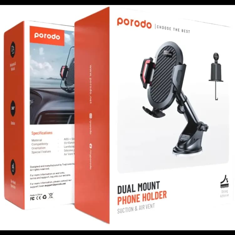 Porodo Car Mount - 360° Rotatable, Black 5