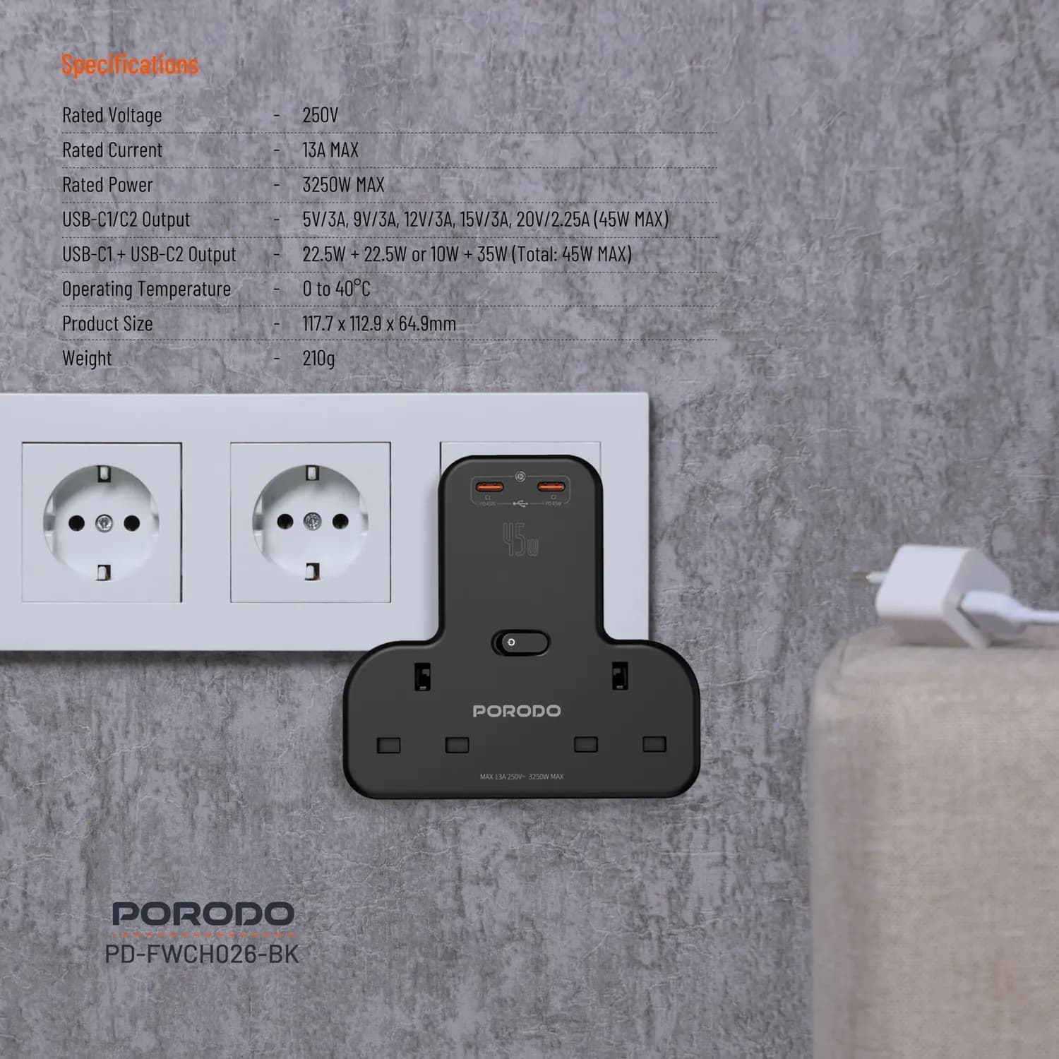 Porodo Charger - 20W USB Type-C, Black 3