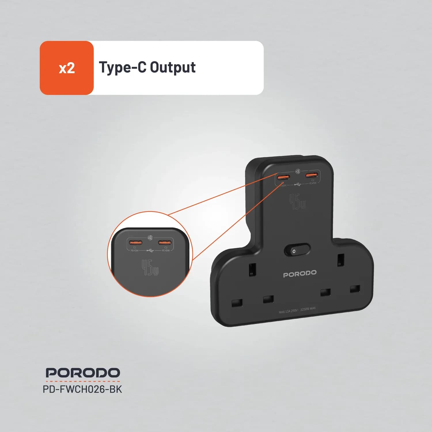Porodo Charger - 20W USB Type-C, Black 5