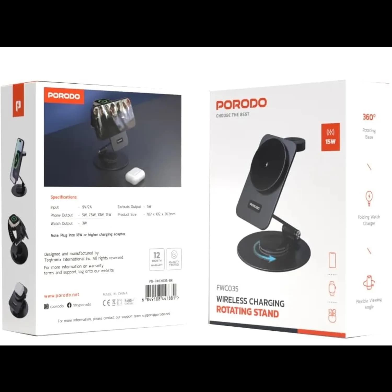 Porodo Charging Station - 115W Foldable Stand, Black 3