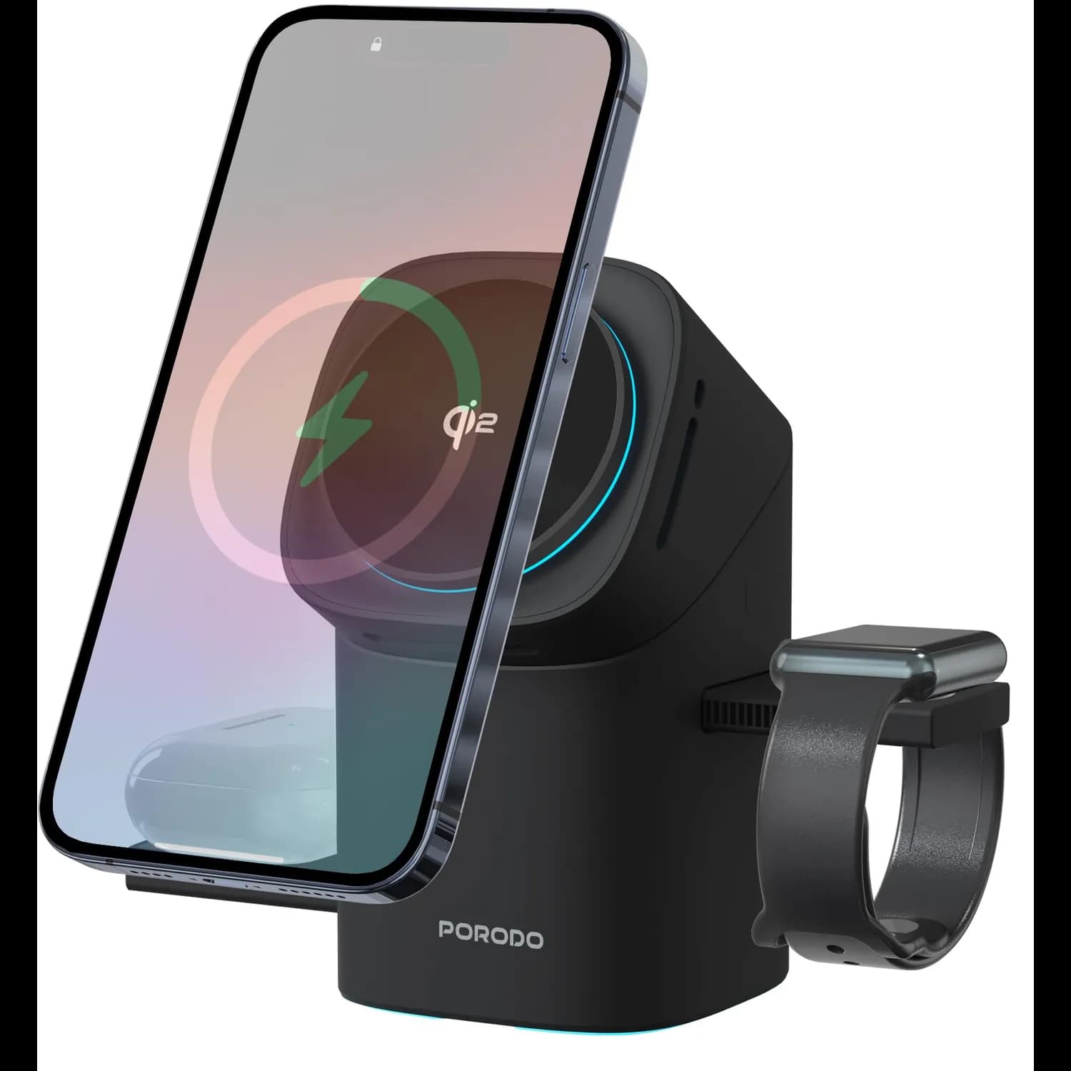 Porodo Wireless Charger Station - 15W, MagSafe Compatible, Black 1