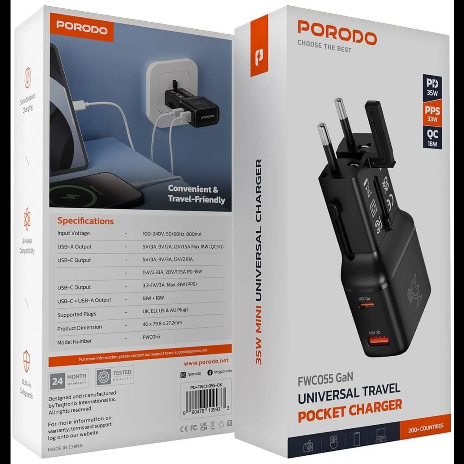 Porodo Wireless Charger - Folding 4-Device, 8000mAh, 20W PD, Black 5