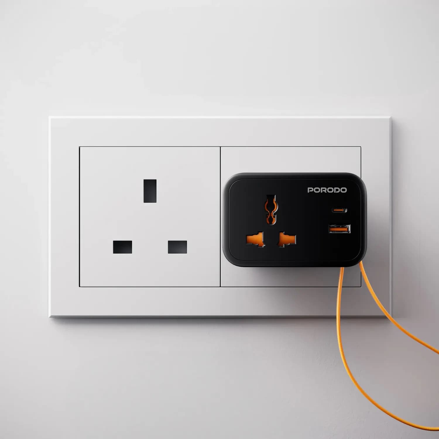 Porodo Universal Wall Socket - 3250W, USB-C, UK Plug, Black 3