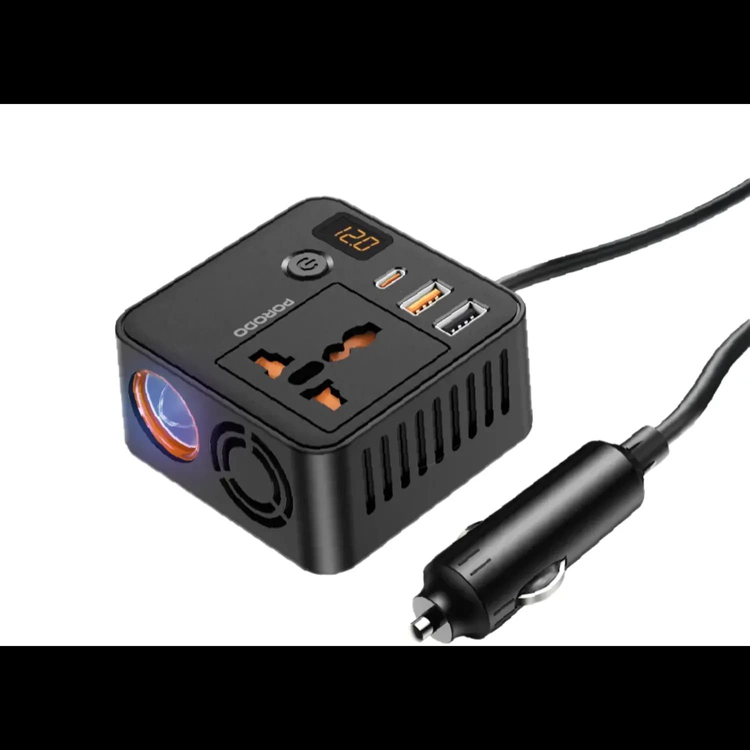 Porodo Power Inverter - 200W, PD 30W USB-C, Black 3