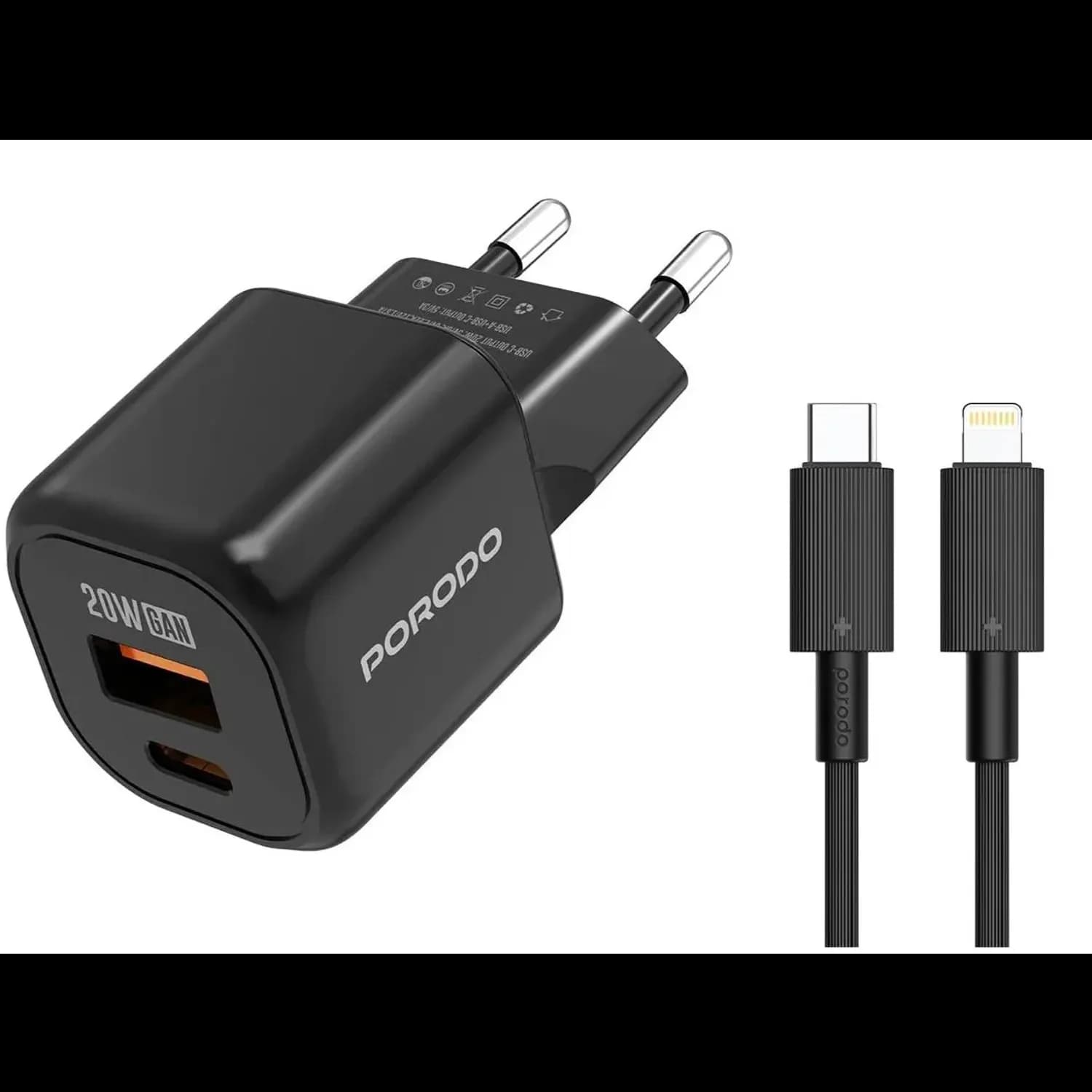 PORODO Charger - GaN QC3.0 Fast Charge, Black 1