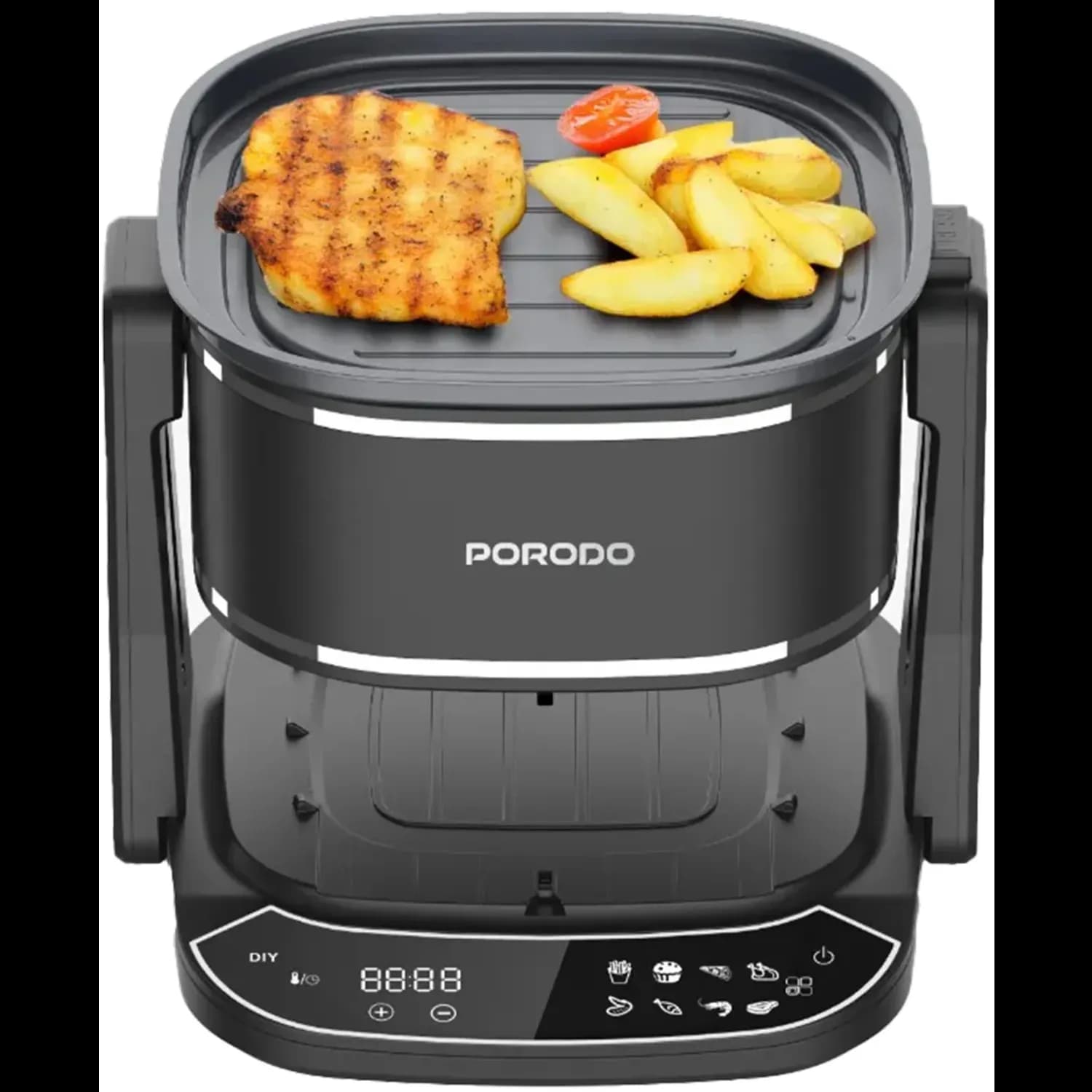 Porodo Air Fryer & Grill Combo - 4.5L Glass Pot, 8-in-1 Touch Panel, Black 2
