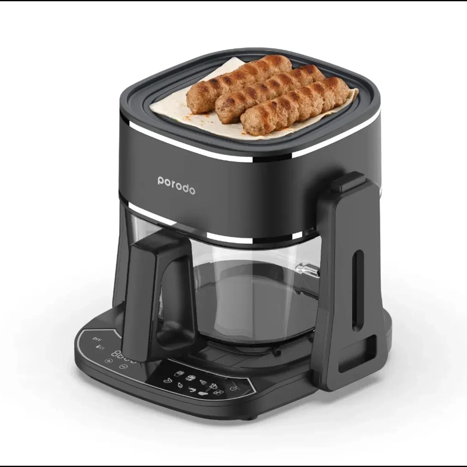 Porodo Air Fryer & Grill Combo - 4.5L Glass Pot, 8-in-1 Touch Panel, Black 3