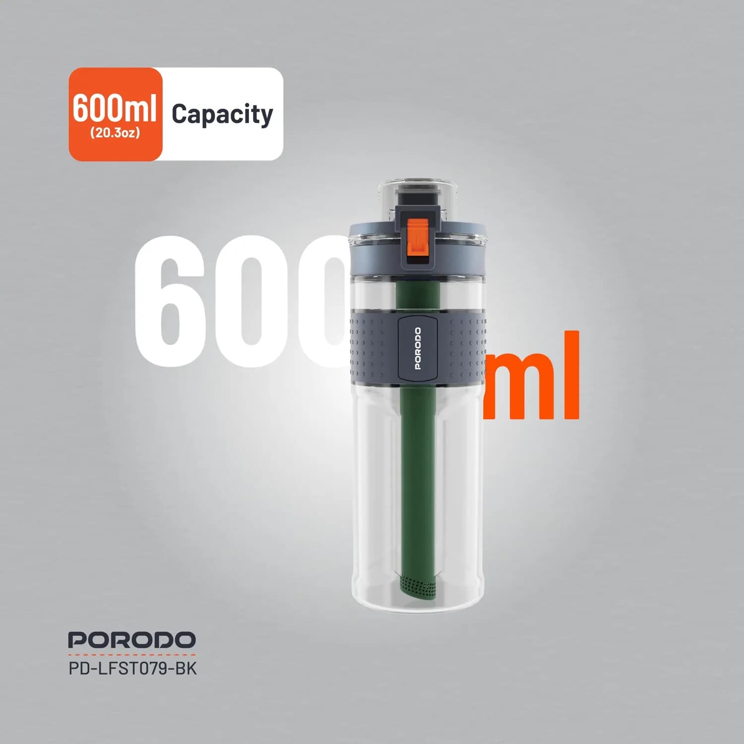 Porodo Water Bottle Lifestyle - 2-Stage Filtration, 600ml, Black 4