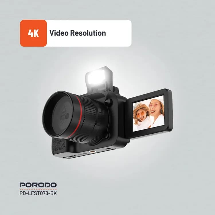 Porodo Digital Camera - 4K Video, 50MP, 16x Zoom, Black 3