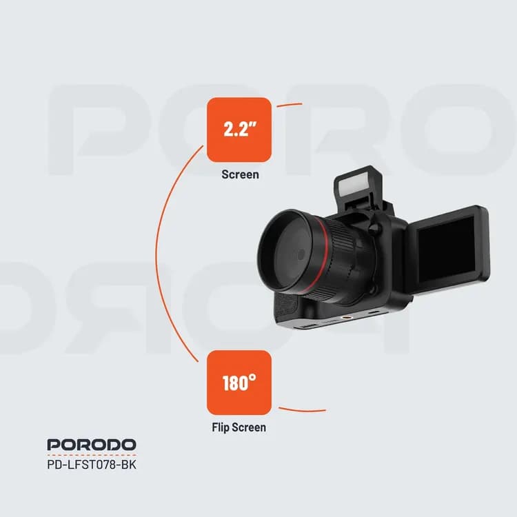 Porodo Digital Camera - 4K Video, 50MP, 16x Zoom, Black 5