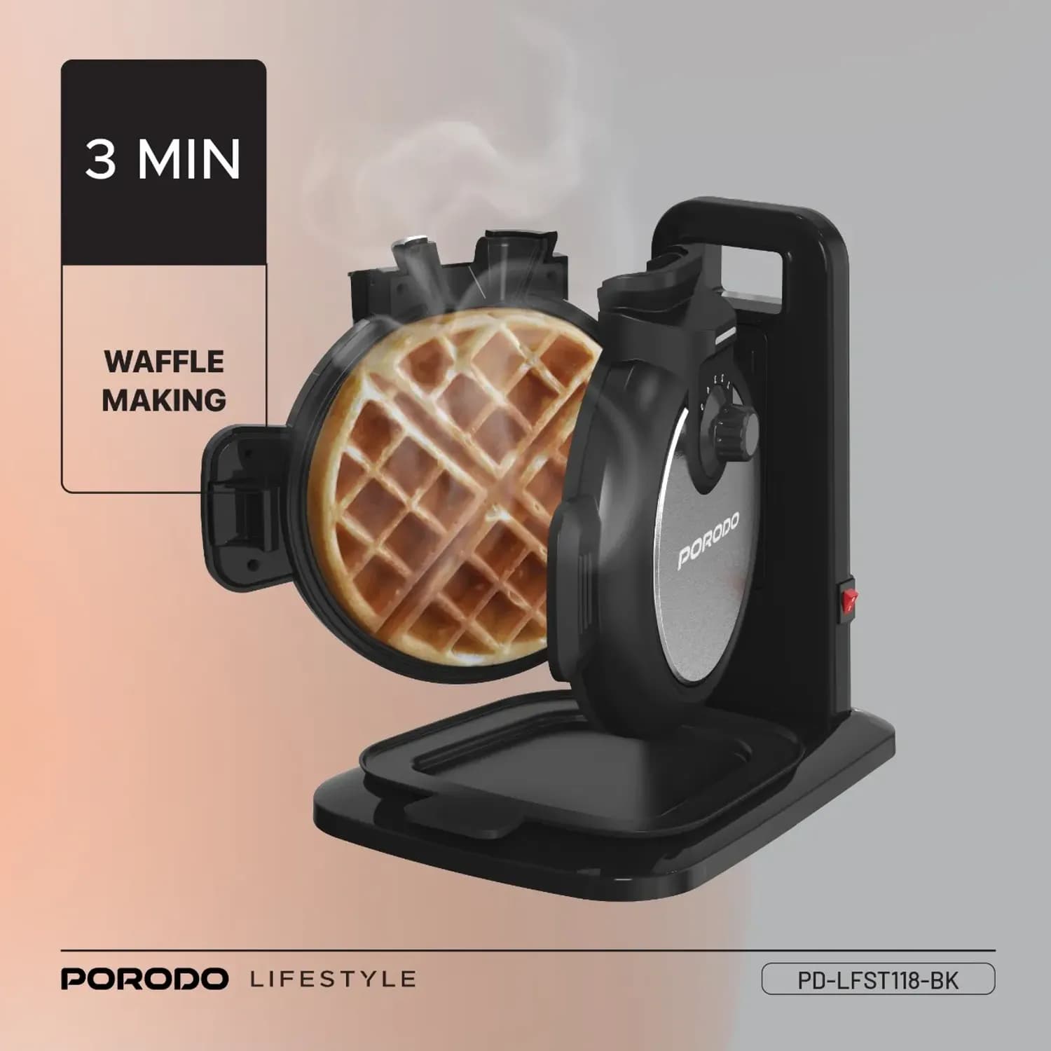 Porodo Waffle Maker - Vertical Nonstick, 5 Shade Settings, Black 3