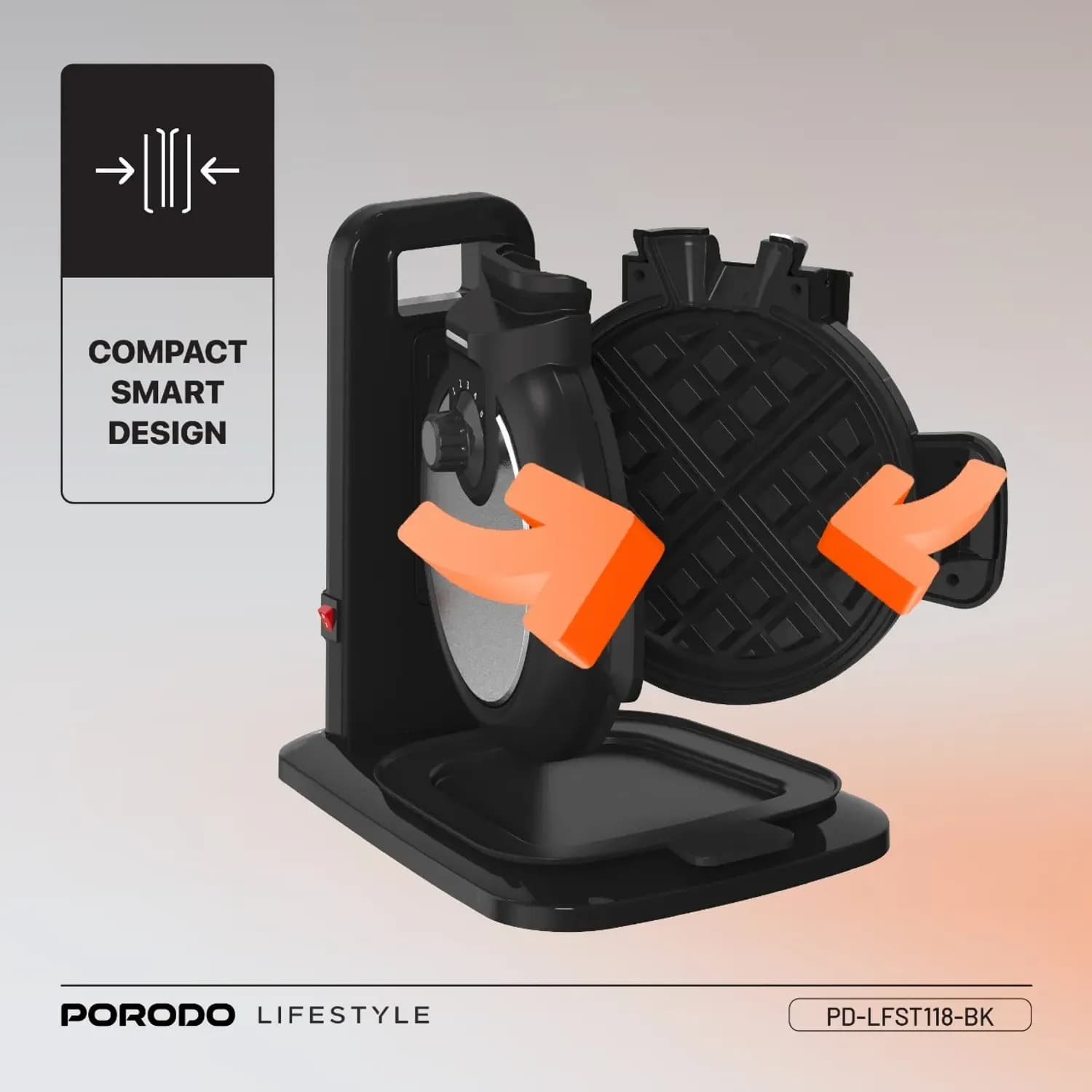 Porodo Waffle Maker - Vertical Nonstick, 5 Shade Settings, Black 5