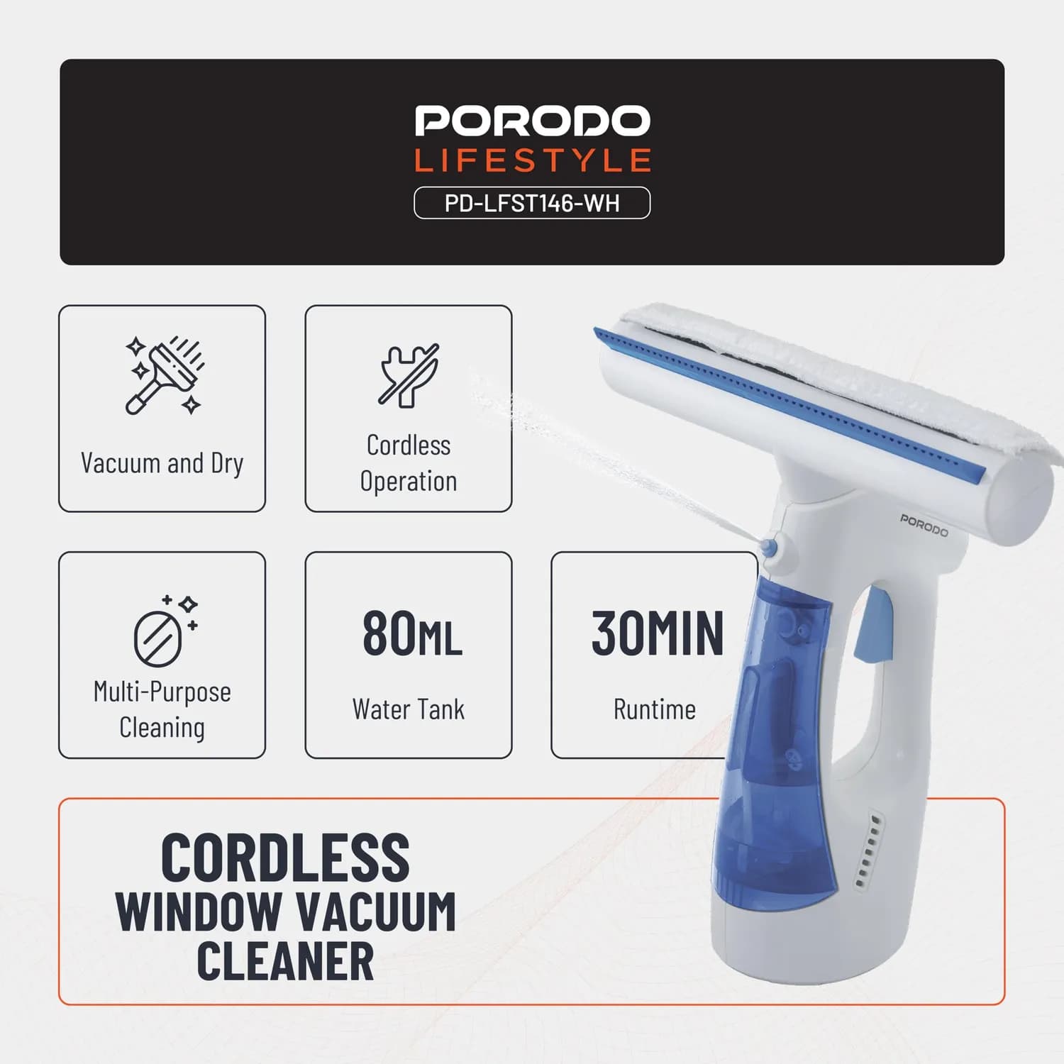 Porodo Steam Cleaner - Multi-Surface, 1050W, Black 4