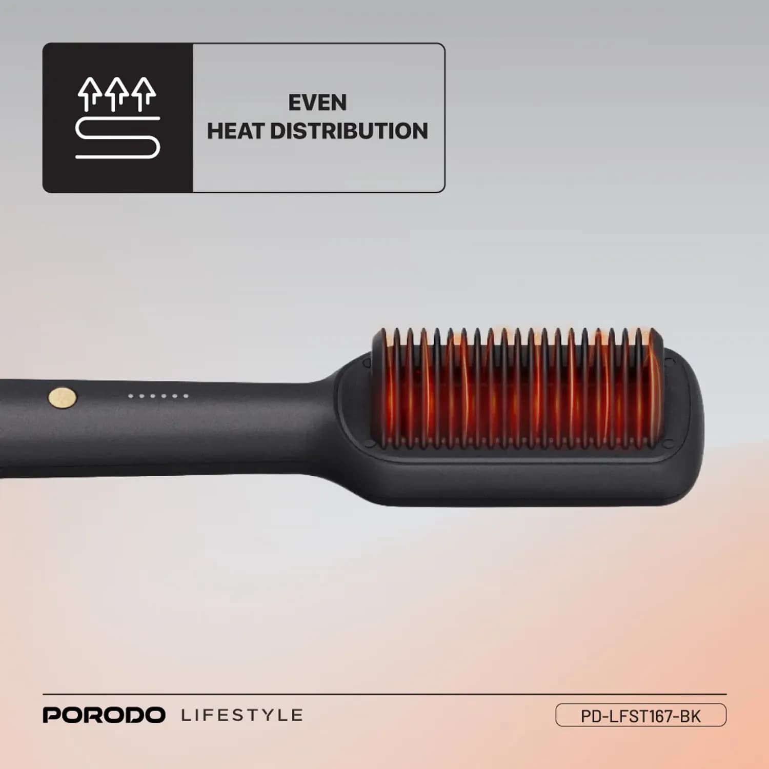 Porodo Heated Hair Straightener Comb - 33W, 5 Settings, Black 3