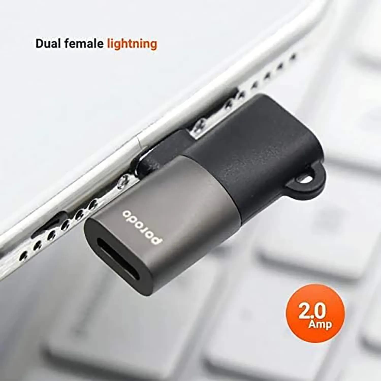 Porodo Lightning Adapter - Dual Audio & Charging, Black 3