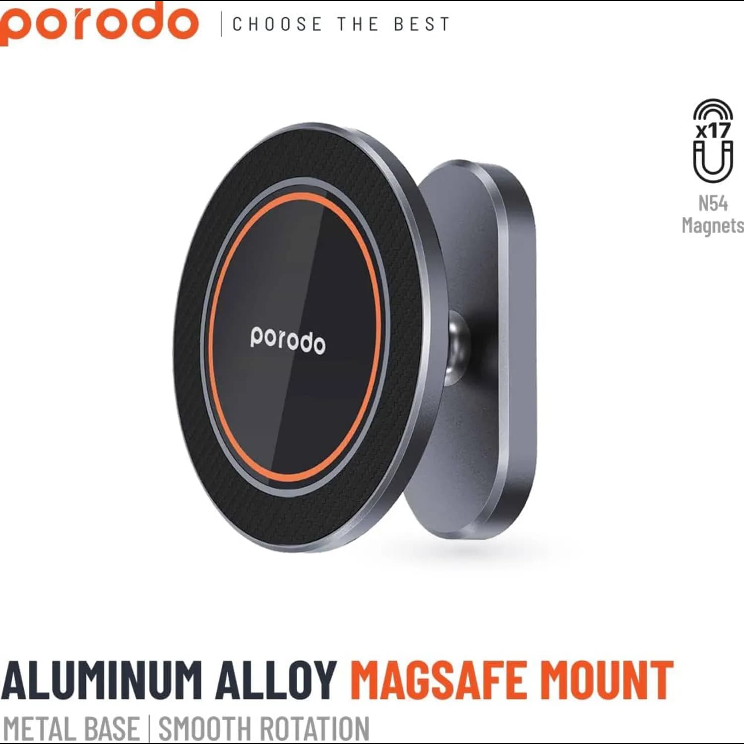 Porodo MagSafe Compatible Dashboard Mount - 360° Swivel, Gray 5